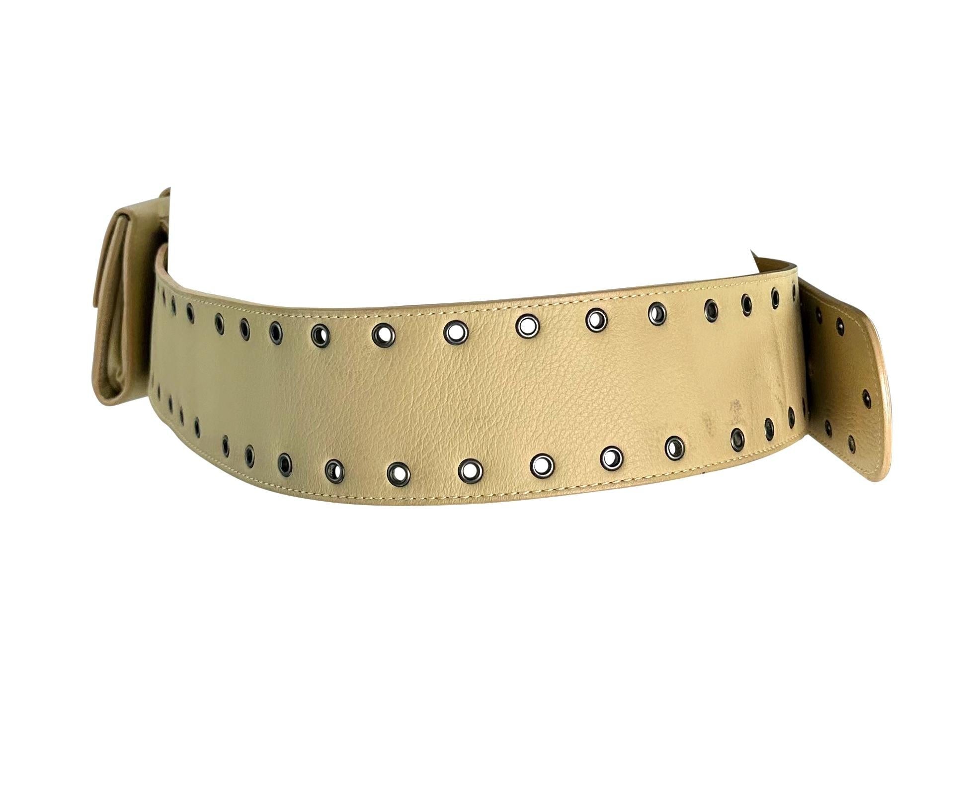 2000s Gianni Versace by Donatella Medusa Eyelet Beige Belt Bag Waist Pouch - RealList