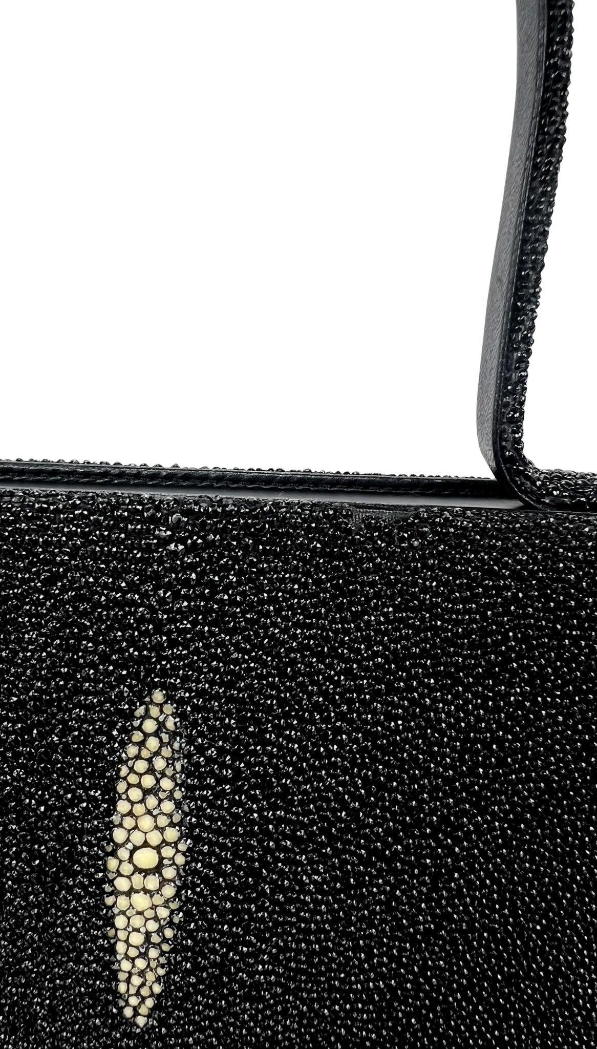 2000s Giorgio Armani Faux Stingray Black Shagreen Wood Frame Mini Evening Bag - RealList