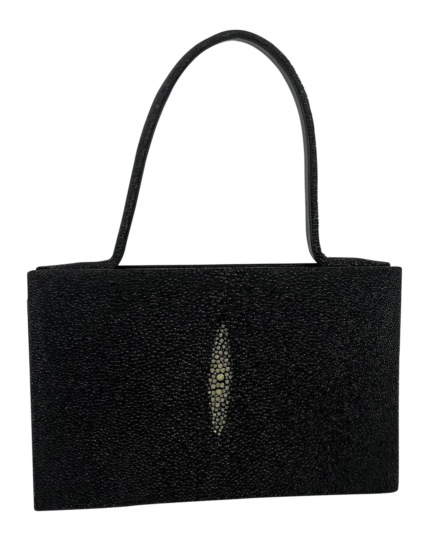 2000s Giorgio Armani Faux Stingray Black Shagreen Wood Frame Mini Evening Bag - RealList