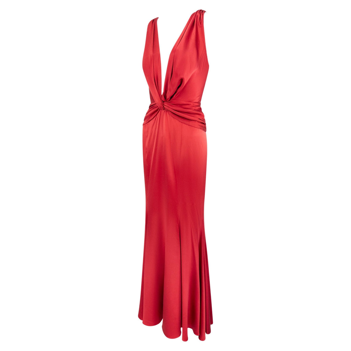 2000s Givenchy Red Silk Satin Plunging Gown - RealList