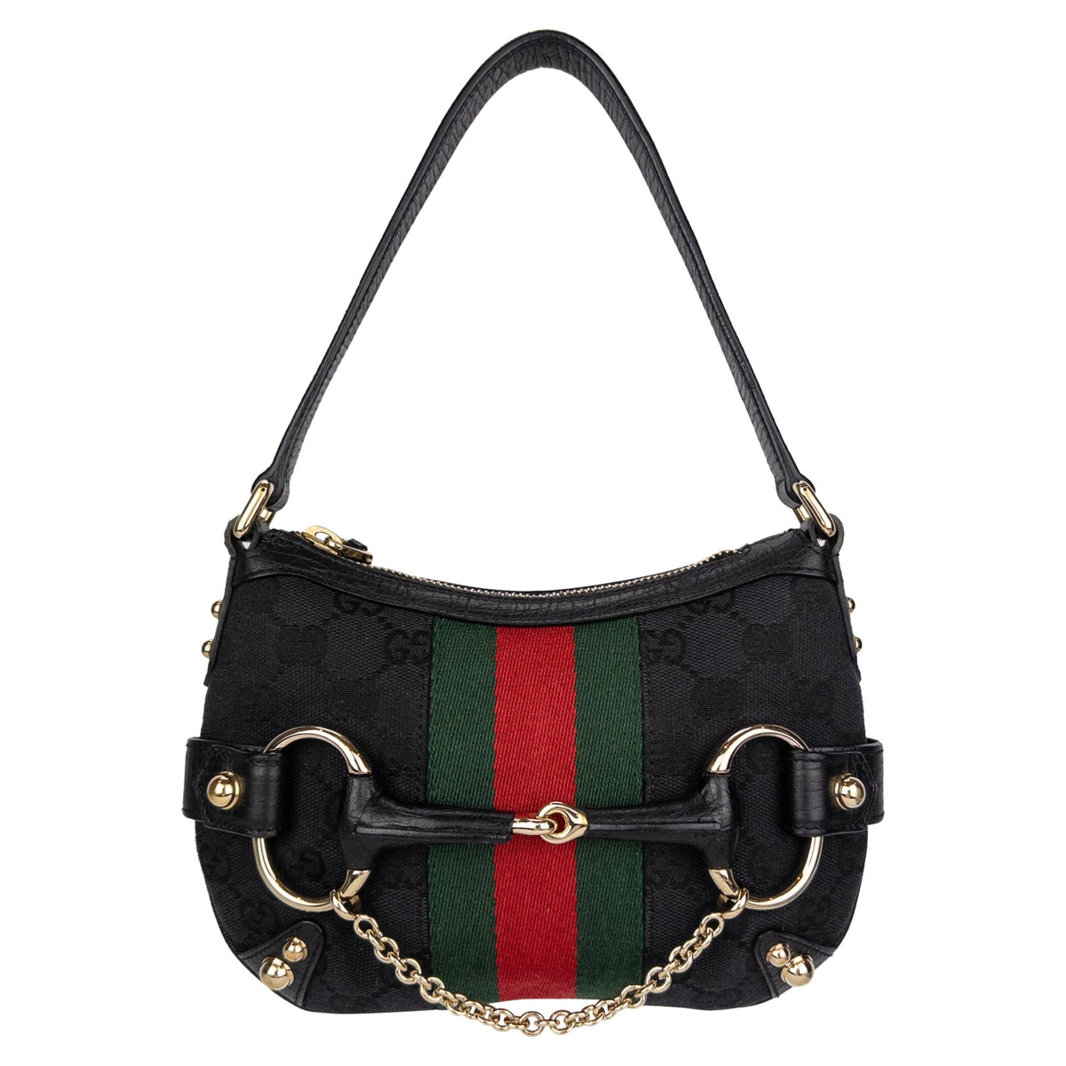 2000s Gucci by Tom Ford Black GG Horsebit Chain Mini Bag - RealList