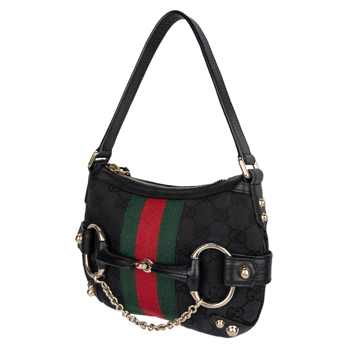 2000s Gucci by Tom Ford Black GG Horsebit Chain Mini Bag - RealList