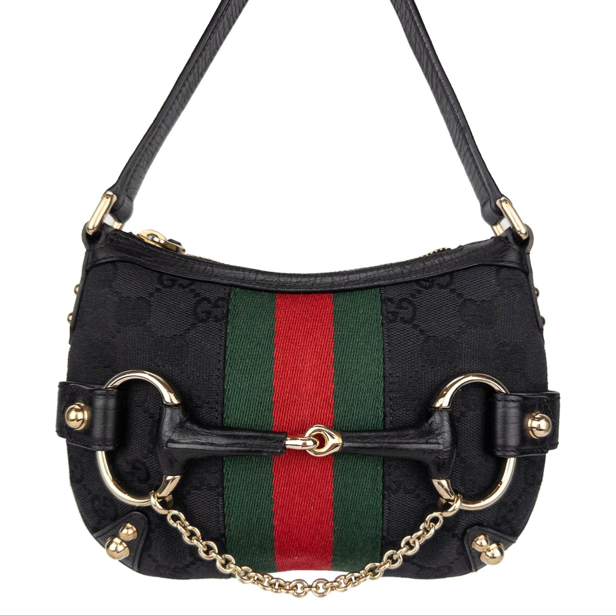 2000s Gucci by Tom Ford Black GG Horsebit Chain Mini Bag - RealList