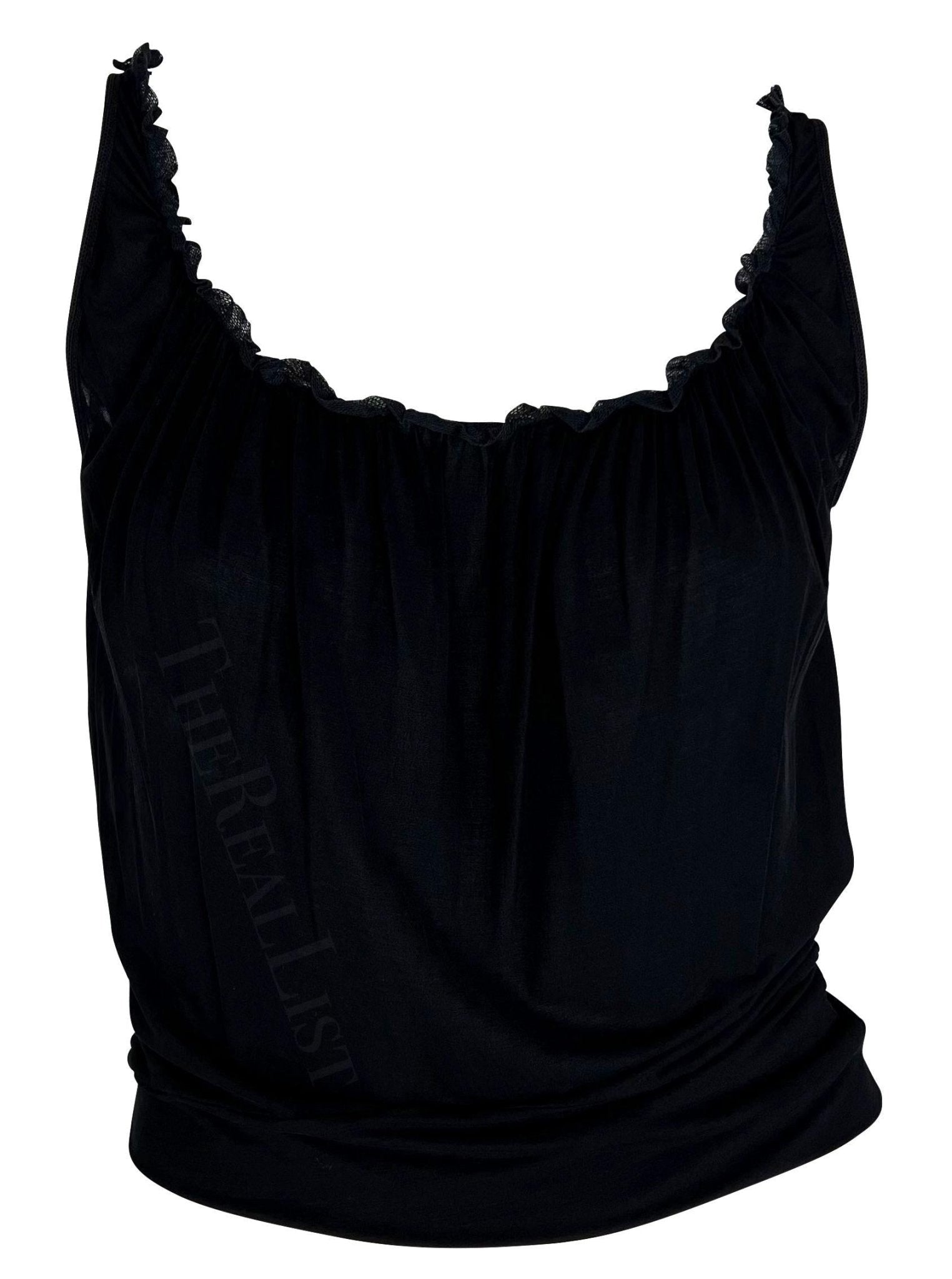 2000s Gucci by Tom Ford Black Ruffle Bodycon Stretch Tank Top - RealList
