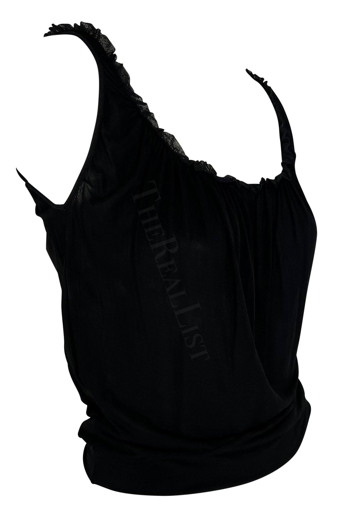 2000s Gucci by Tom Ford Black Ruffle Bodycon Stretch Tank Top - RealList