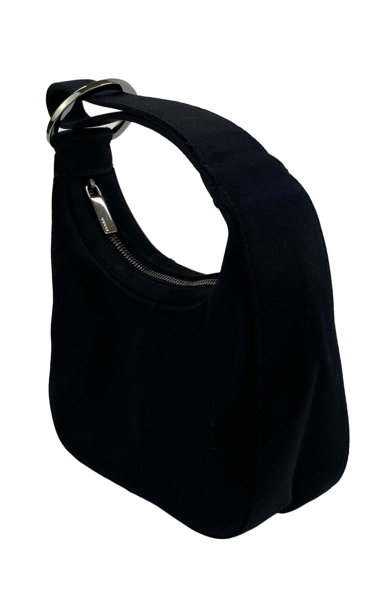 2000s Gucci by Tom Ford Black Satin Hoop Mini Wristlet - RealList