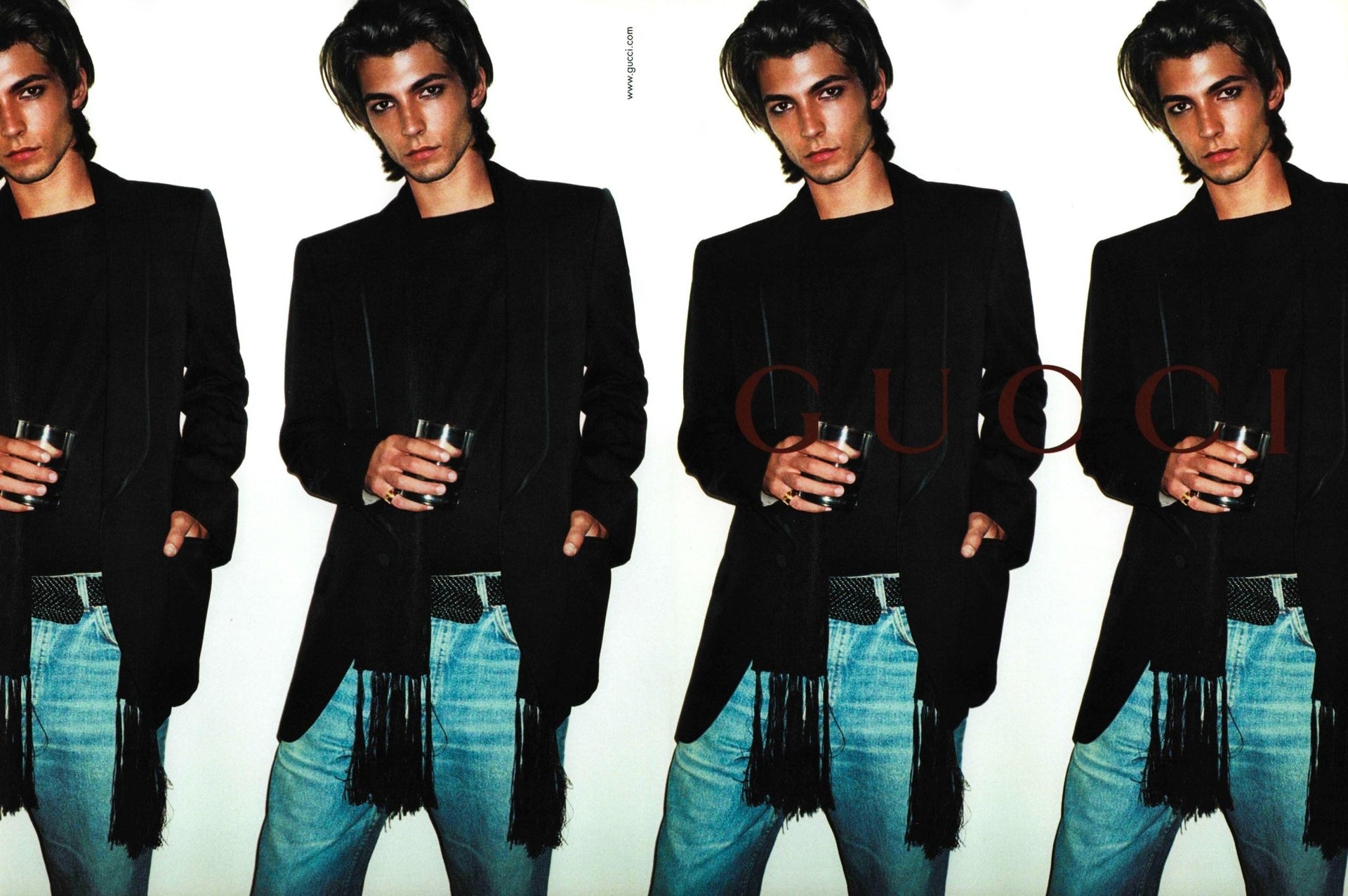 2000s Gucci by Tom Ford Black Velvet GG Devoré Fringe Rectangular Scarf - RealList