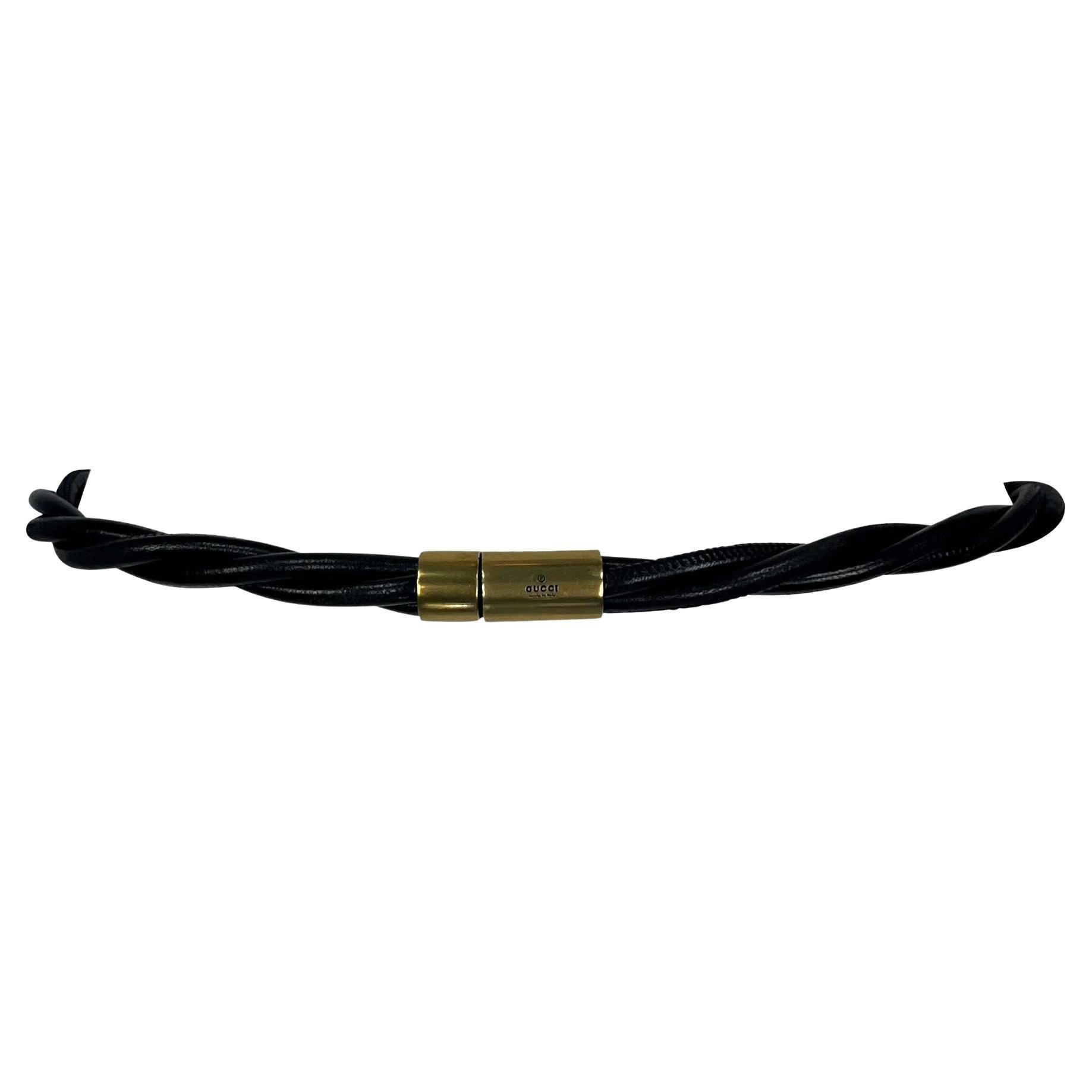 2000s Gucci by Tom Ford Gold Tone Twisted Black Leather Cord Waist Belt - RealList
