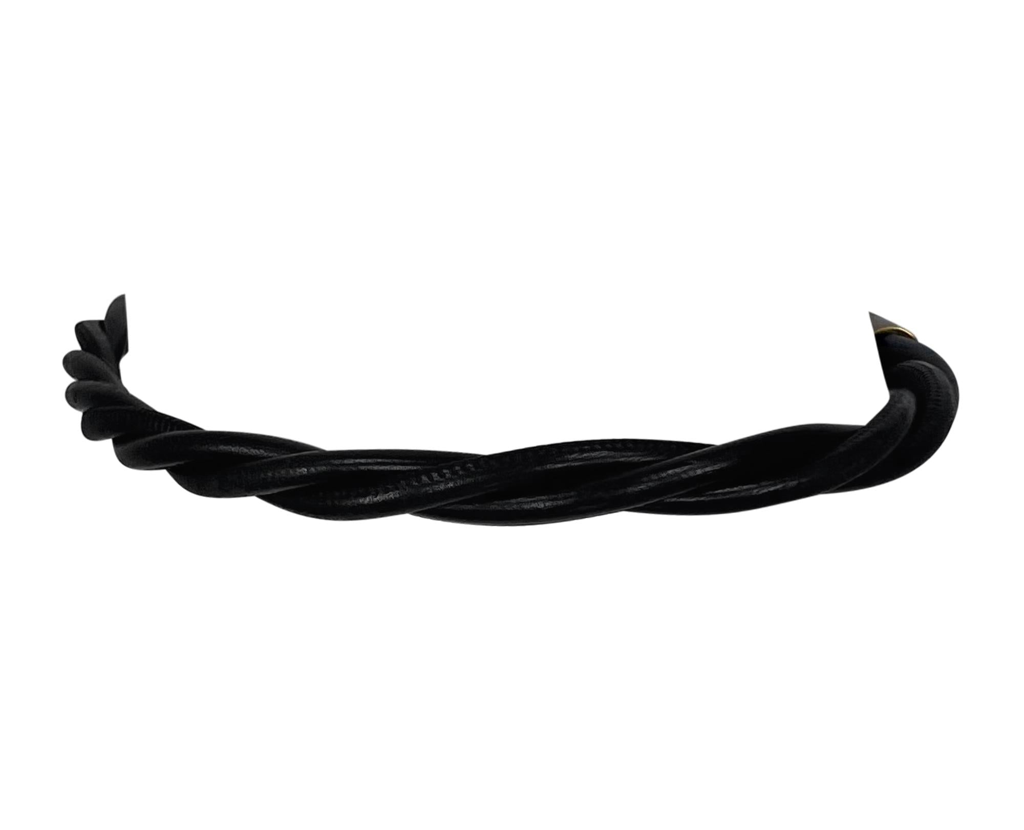 2000s Gucci by Tom Ford Gold Tone Twisted Black Leather Cord Waist Belt - RealList