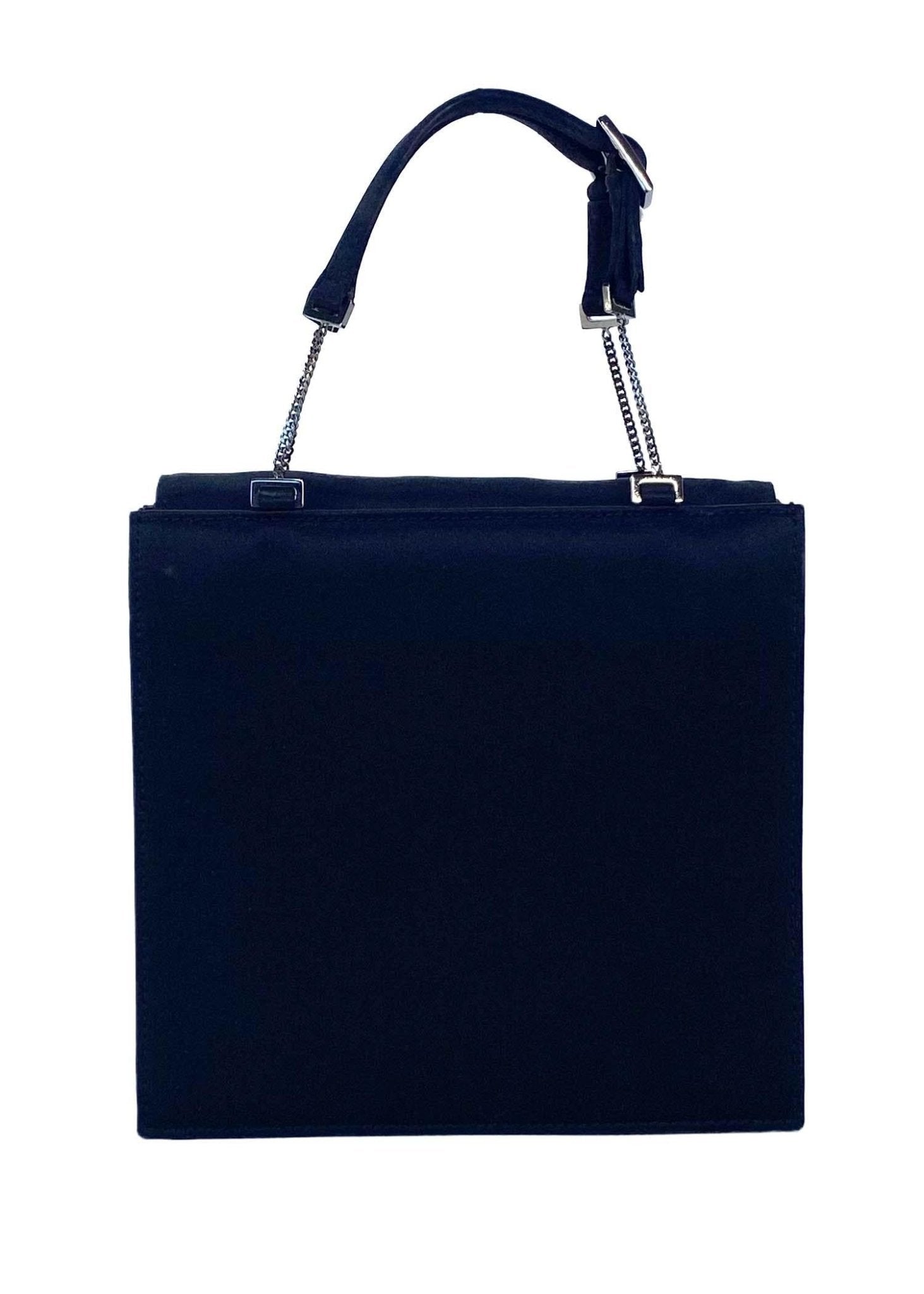 2000s Gucci by Tom Ford Mini Black Silk Satin Square Chain Logo Evening Bag - RealList