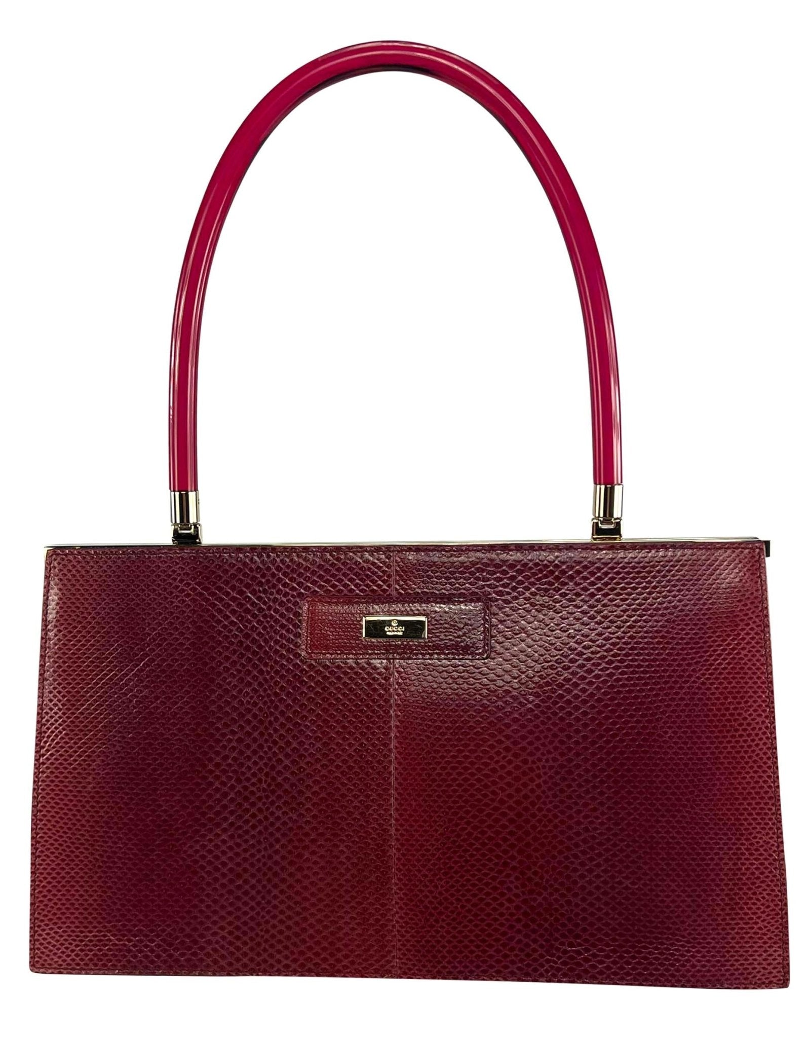 2000s Gucci by Tom Ford Red Karung Snakeskin Acrylic Lucite Handle Bag - RealList