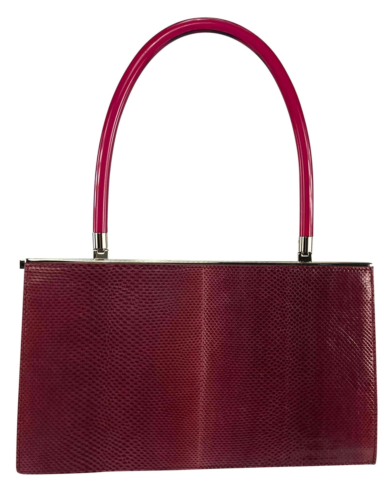 2000s Gucci by Tom Ford Red Karung Snakeskin Acrylic Lucite Handle Bag - RealList