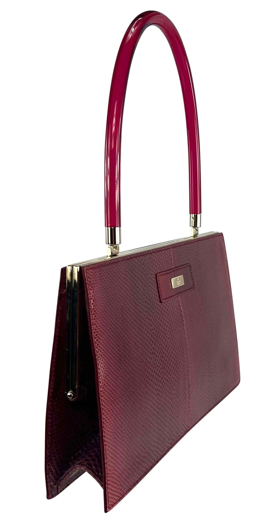 2000s Gucci by Tom Ford Red Karung Snakeskin Acrylic Lucite Handle Bag - RealList