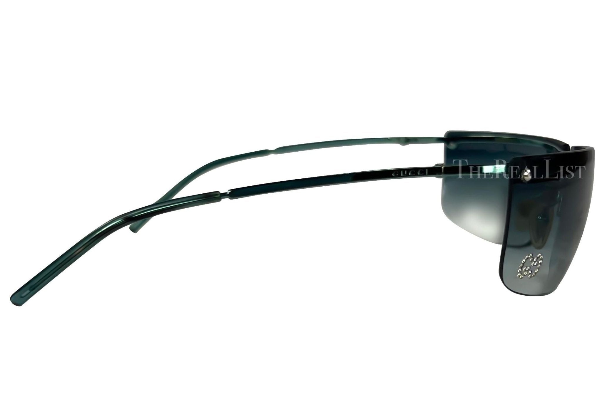 2000s Gucci by Tom Ford Rimless Blue Metallic GG Rhinestone Sunglasses Y2K - RealList