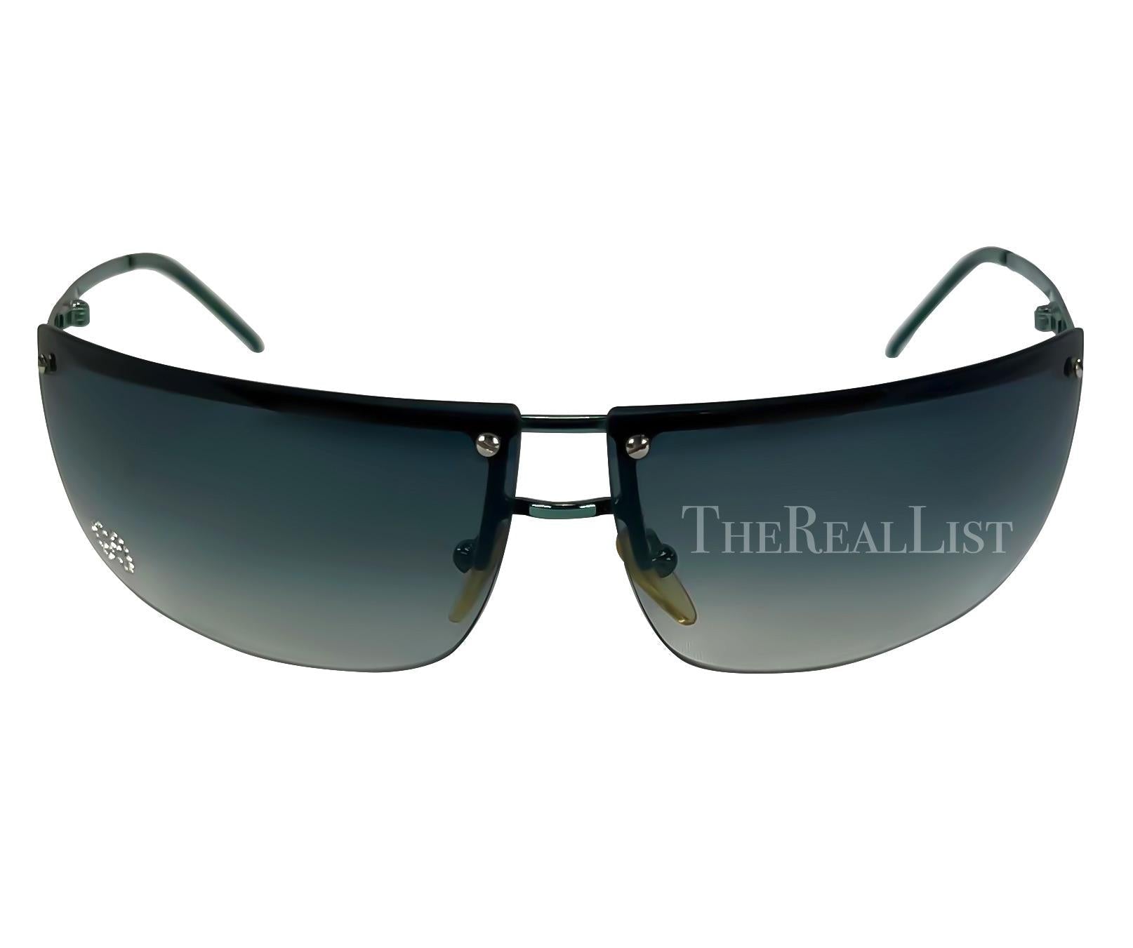2000s Gucci by Tom Ford Rimless Blue Metallic GG Rhinestone Sunglasses Y2K - RealList