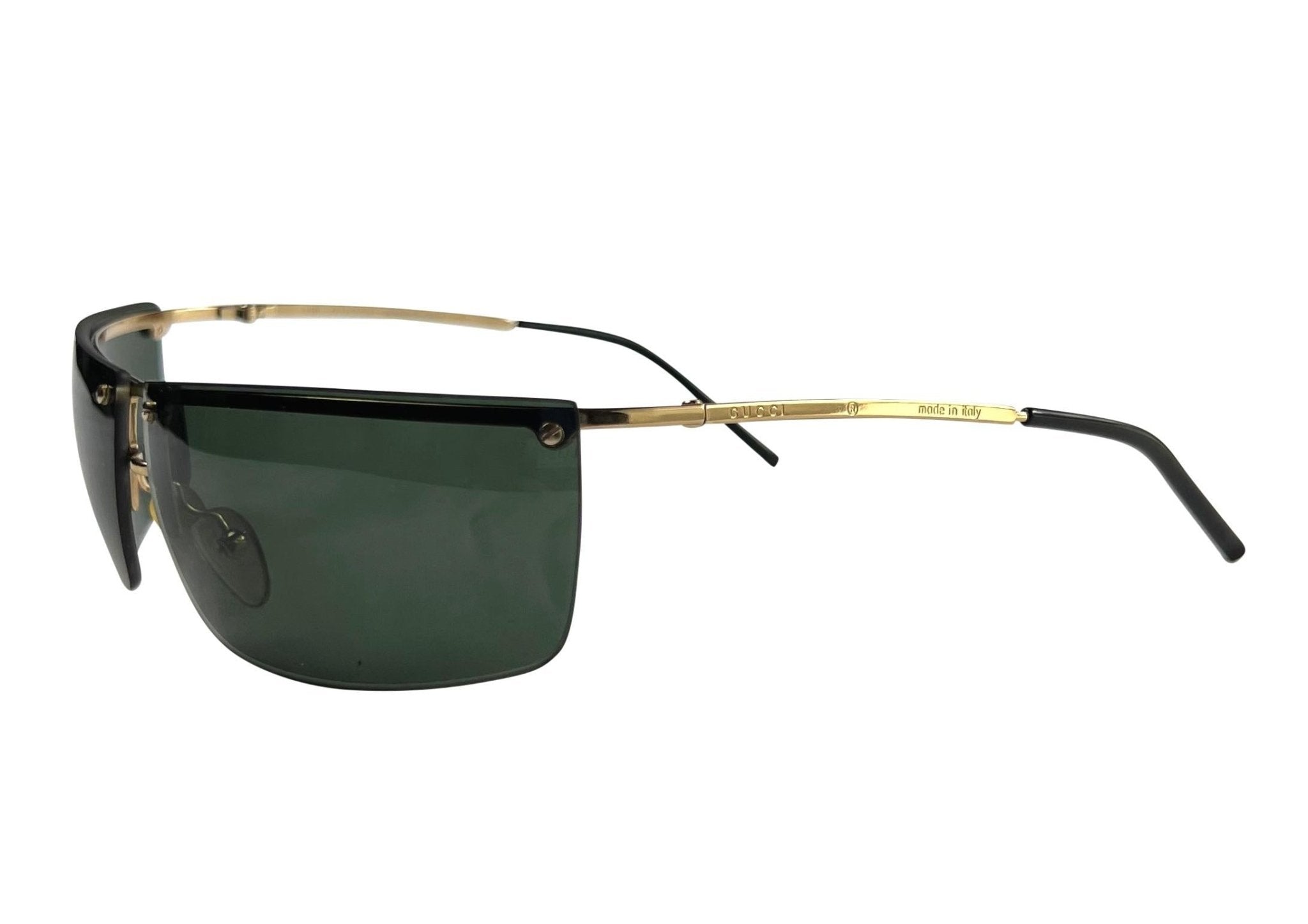 2000s Gucci by Tom Ford Rimless Gold Tone and Green GG Rhinestone Sunglasses Y2K - RealList