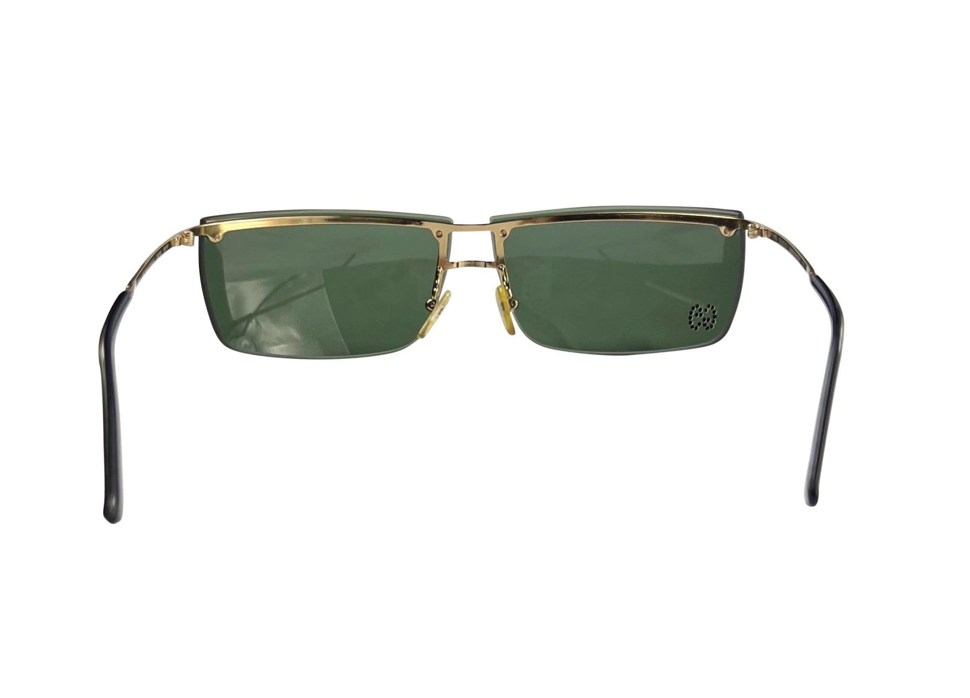 2000s Gucci by Tom Ford Rimless Gold Tone and Green GG Rhinestone Sunglasses Y2K - RealList