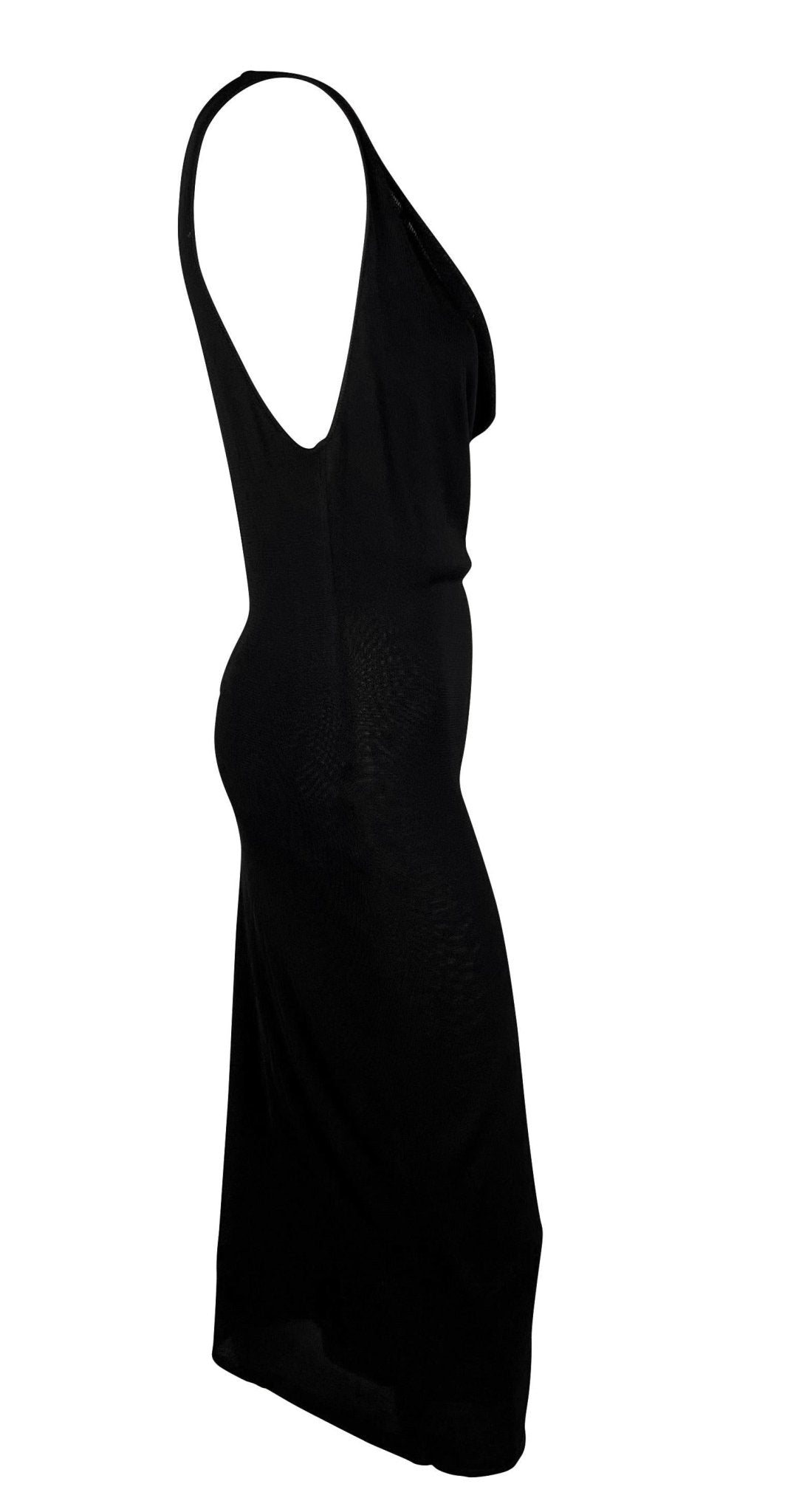 2000s Gucci by Tom Ford Sheer Stretch Viscose Sleeveless Cowl Black Dress - RealList