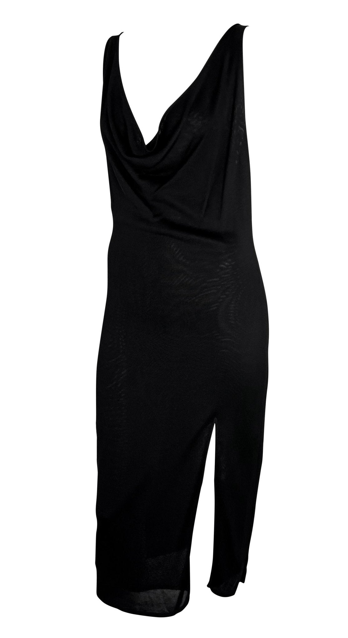 2000s Gucci by Tom Ford Sheer Stretch Viscose Sleeveless Cowl Black Dress - RealList
