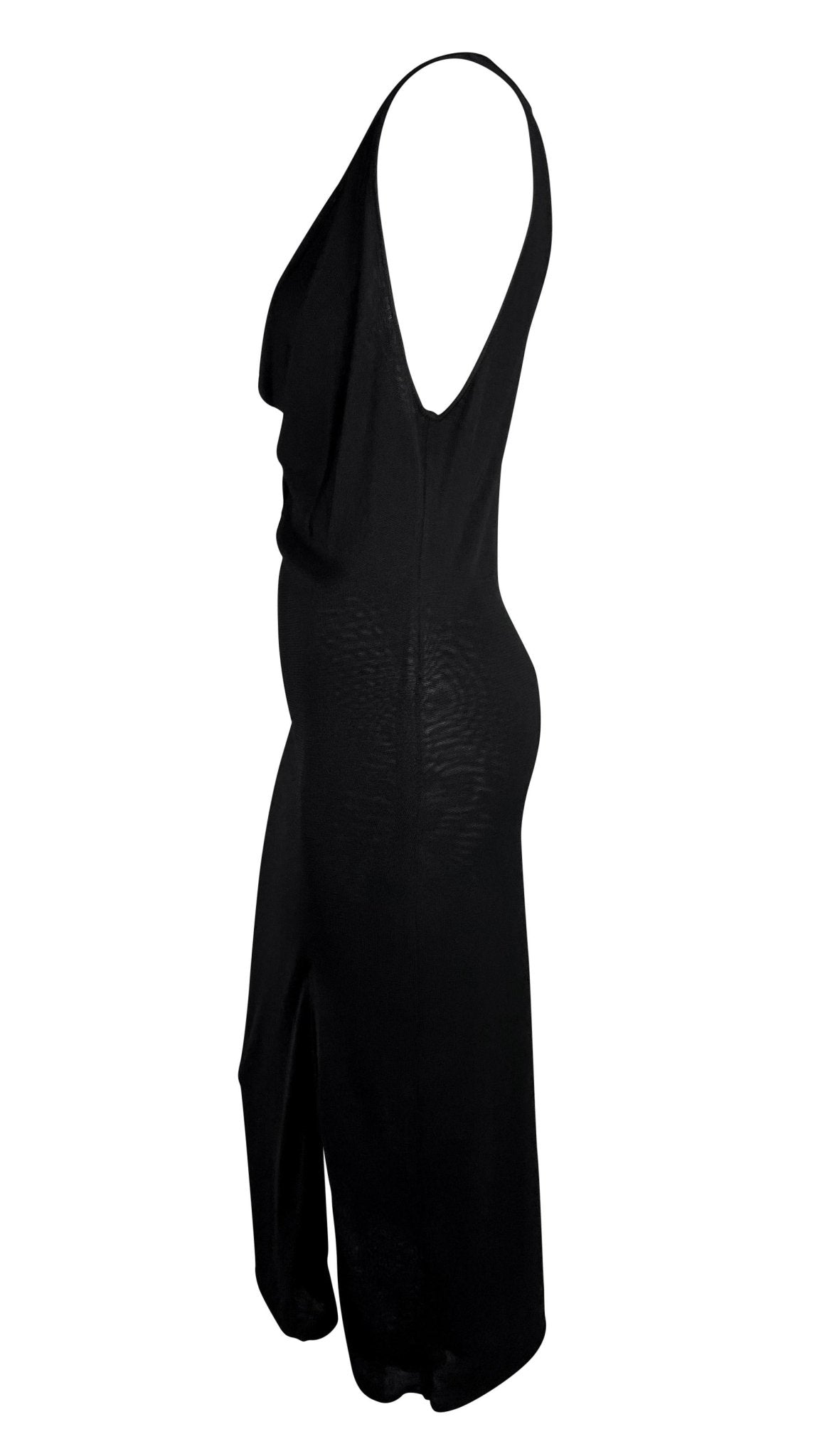 2000s Gucci by Tom Ford Sheer Stretch Viscose Sleeveless Cowl Black Dress - RealList