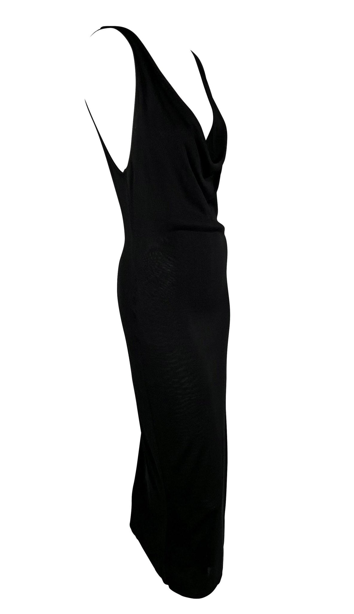 2000s Gucci by Tom Ford Sheer Stretch Viscose Sleeveless Cowl Black Dress - RealList
