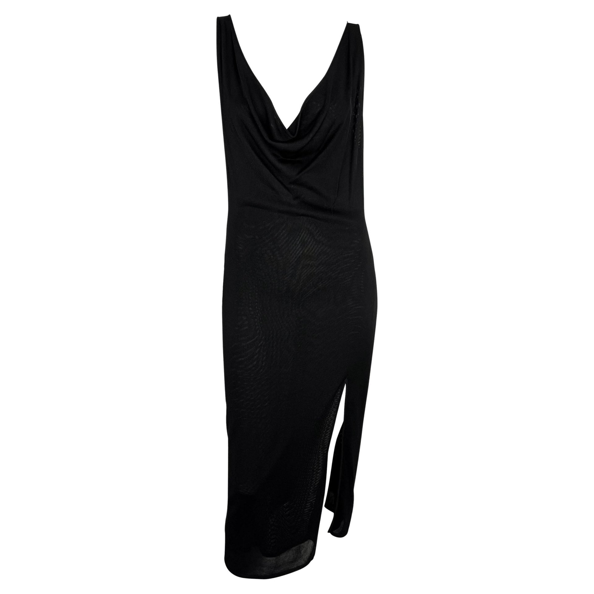 2000s Gucci by Tom Ford Sheer Stretch Viscose Sleeveless Cowl Black Dress - RealList