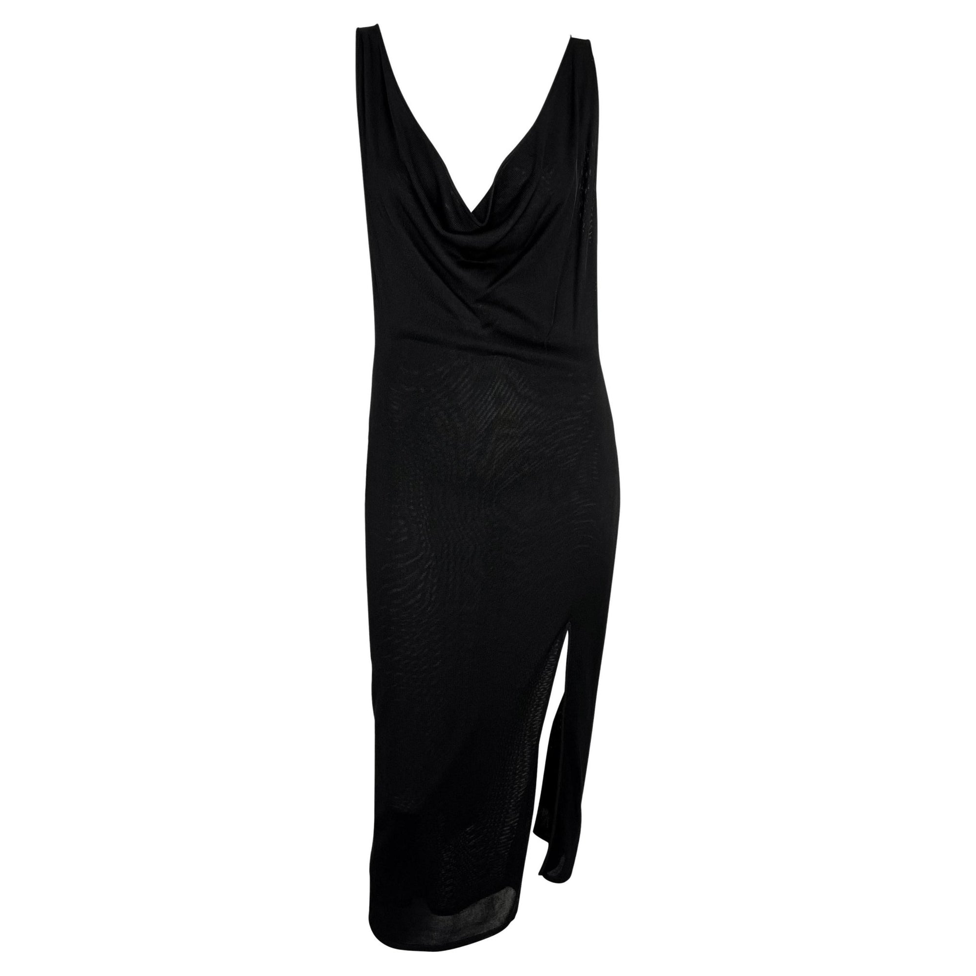 2000s Gucci by Tom Ford Sheer Stretch Viscose Sleeveless Cowl Black Dress - RealList