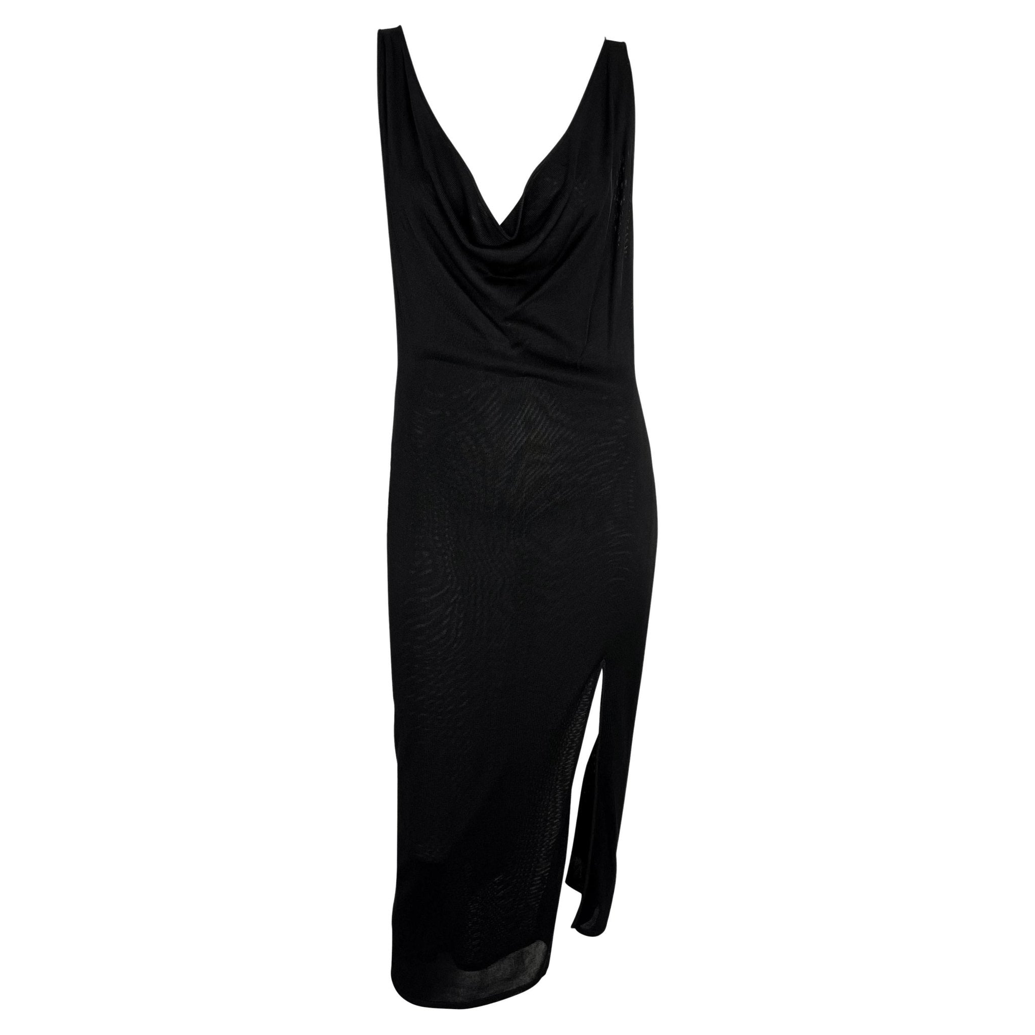 2000s Gucci by Tom Ford Sheer Stretch Viscose Sleeveless Cowl Black Dress - RealList