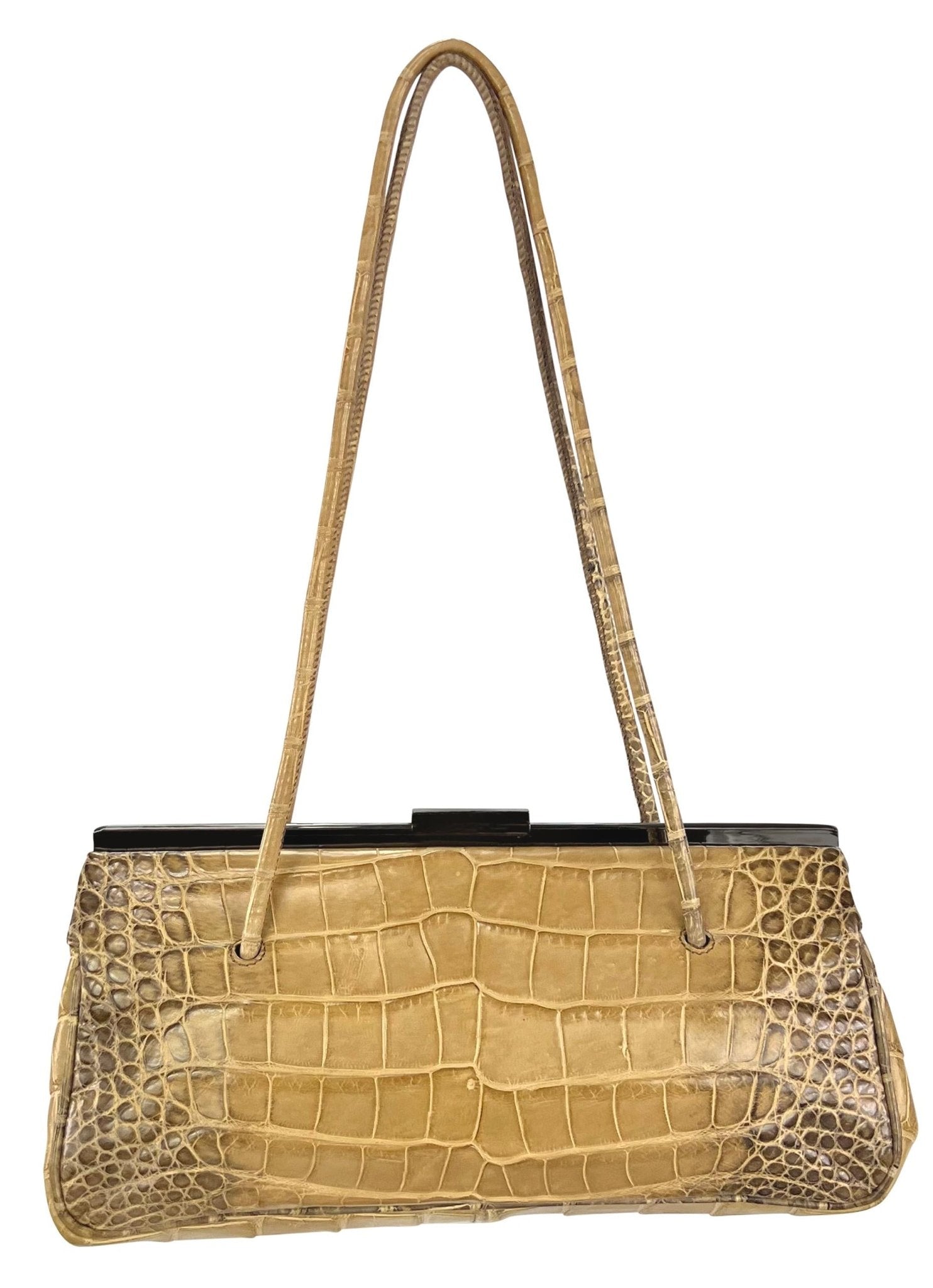 2000s Gucci by Tom Ford Tan Genuine Crocodile Skin Sliding Lock Shoulder Bag - RealList