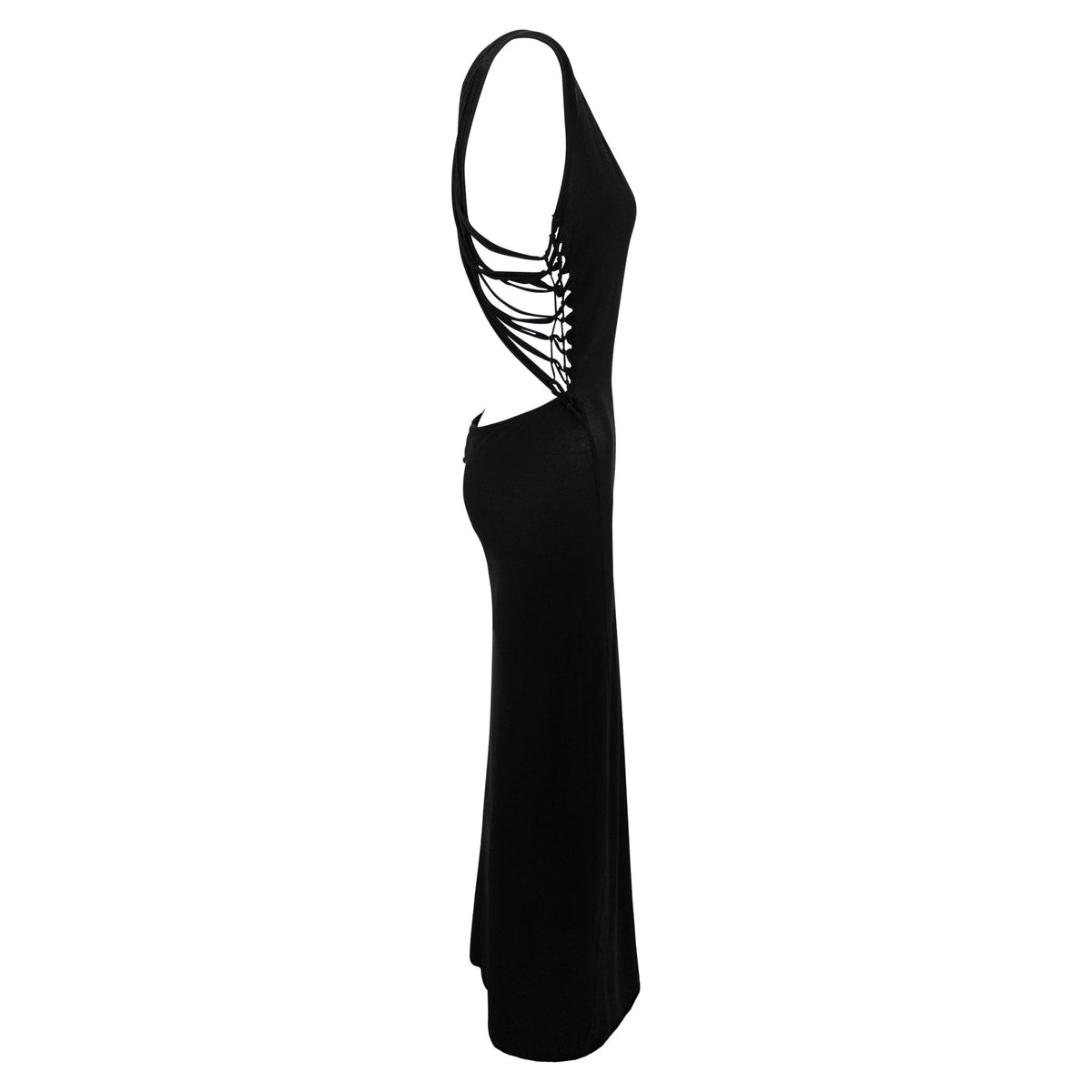 2000s Jean Paul Gaultier Sheer Black Jersey Knit Backless Bodycon Maxi Dress - RealList