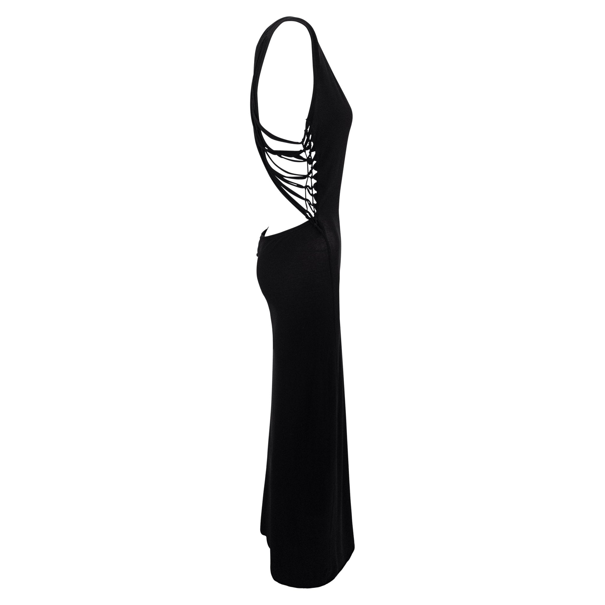 2000s Jean Paul Gaultier Sheer Black Jersey Knit Backless Bodycon Maxi Dress - RealList