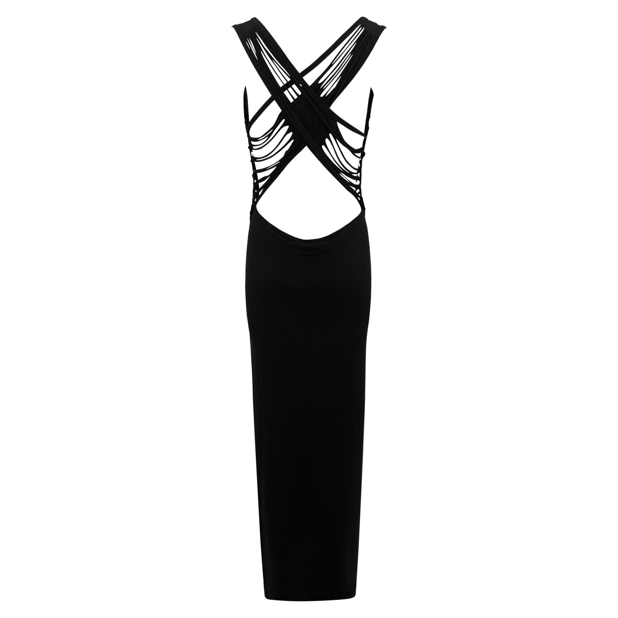 2000s Jean Paul Gaultier Sheer Black Jersey Knit Backless Bodycon Maxi Dress - RealList