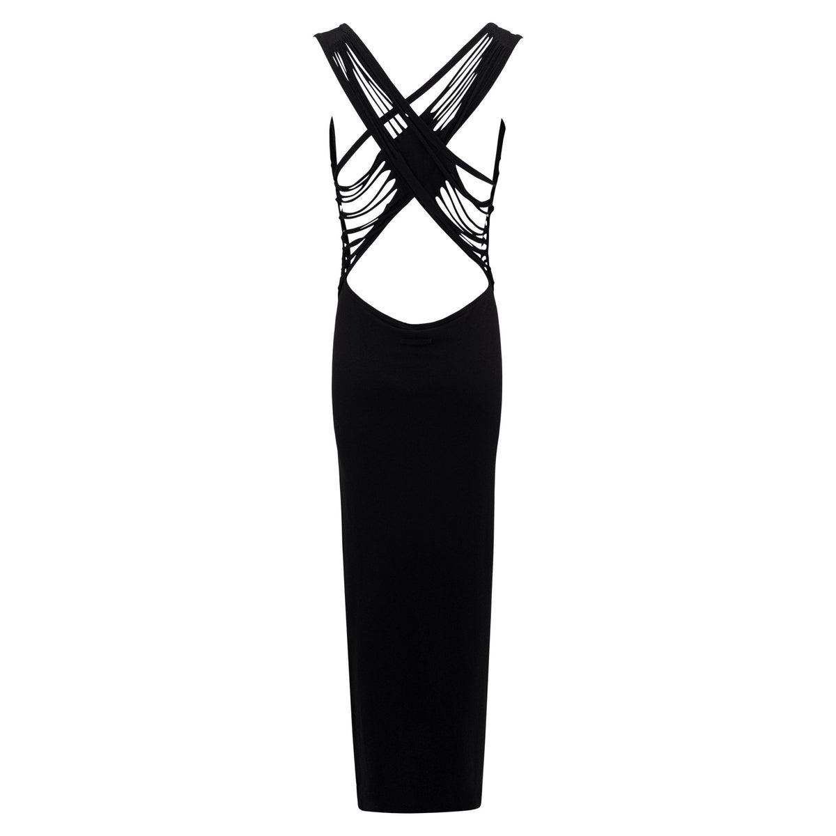 2000s Jean Paul Gaultier Sheer Black Jersey Knit Backless Bodycon Maxi Dress - RealList