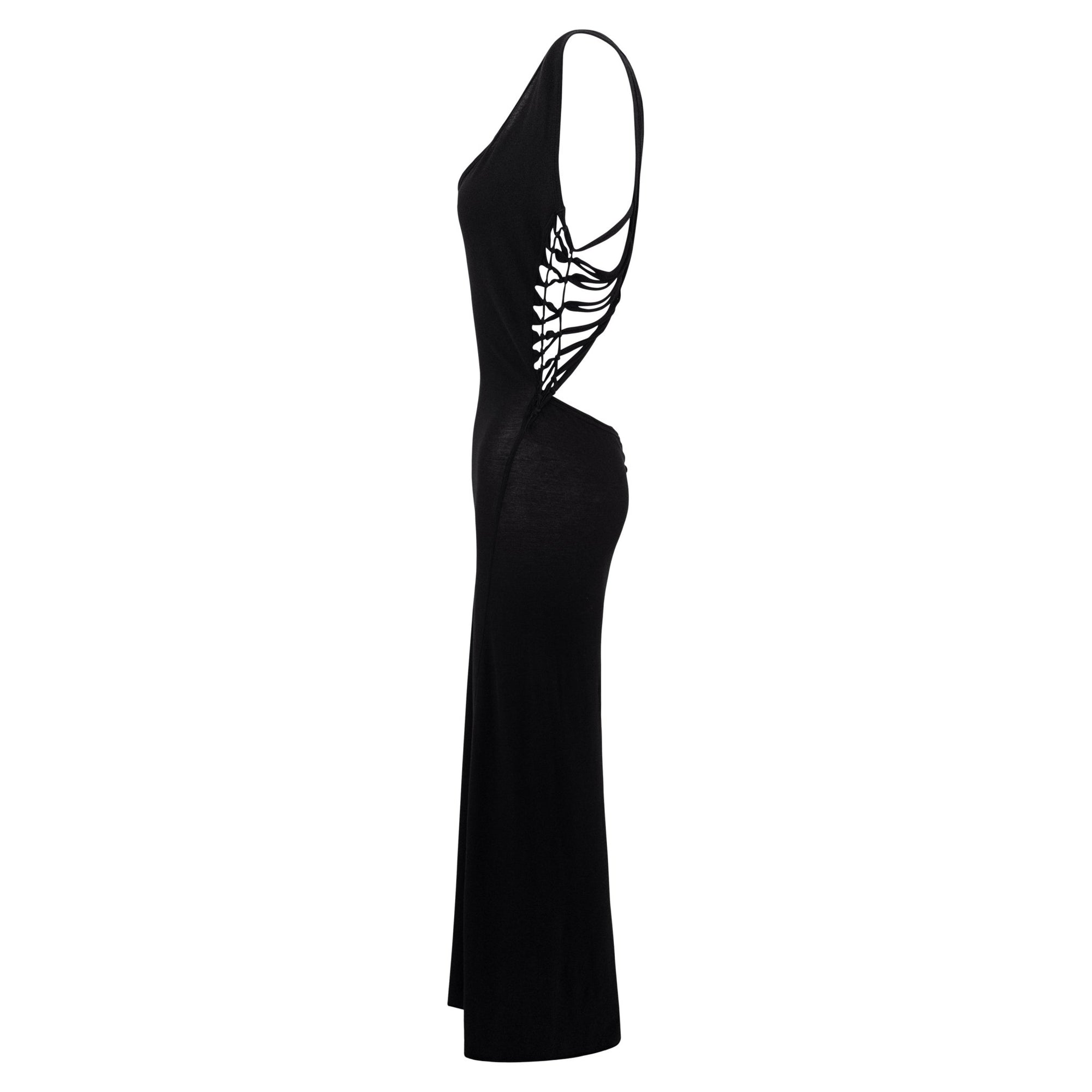2000s Jean Paul Gaultier Sheer Black Jersey Knit Backless Bodycon Maxi Dress - RealList