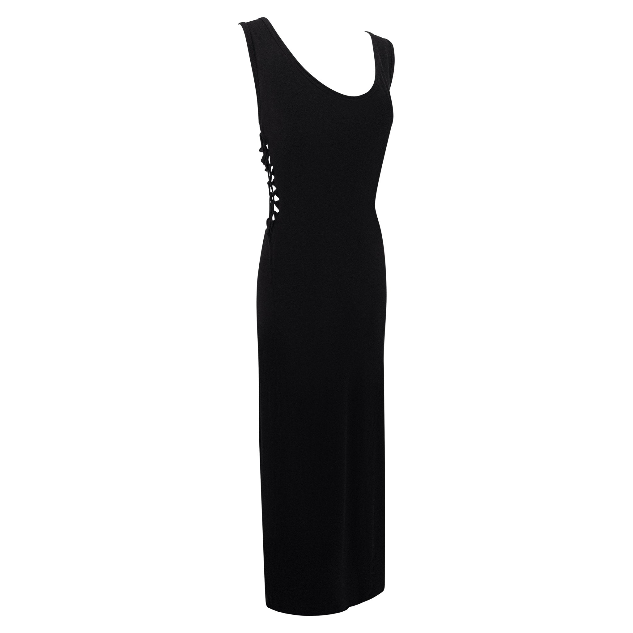 2000s Jean Paul Gaultier Sheer Black Jersey Knit Backless Bodycon Maxi Dress - RealList