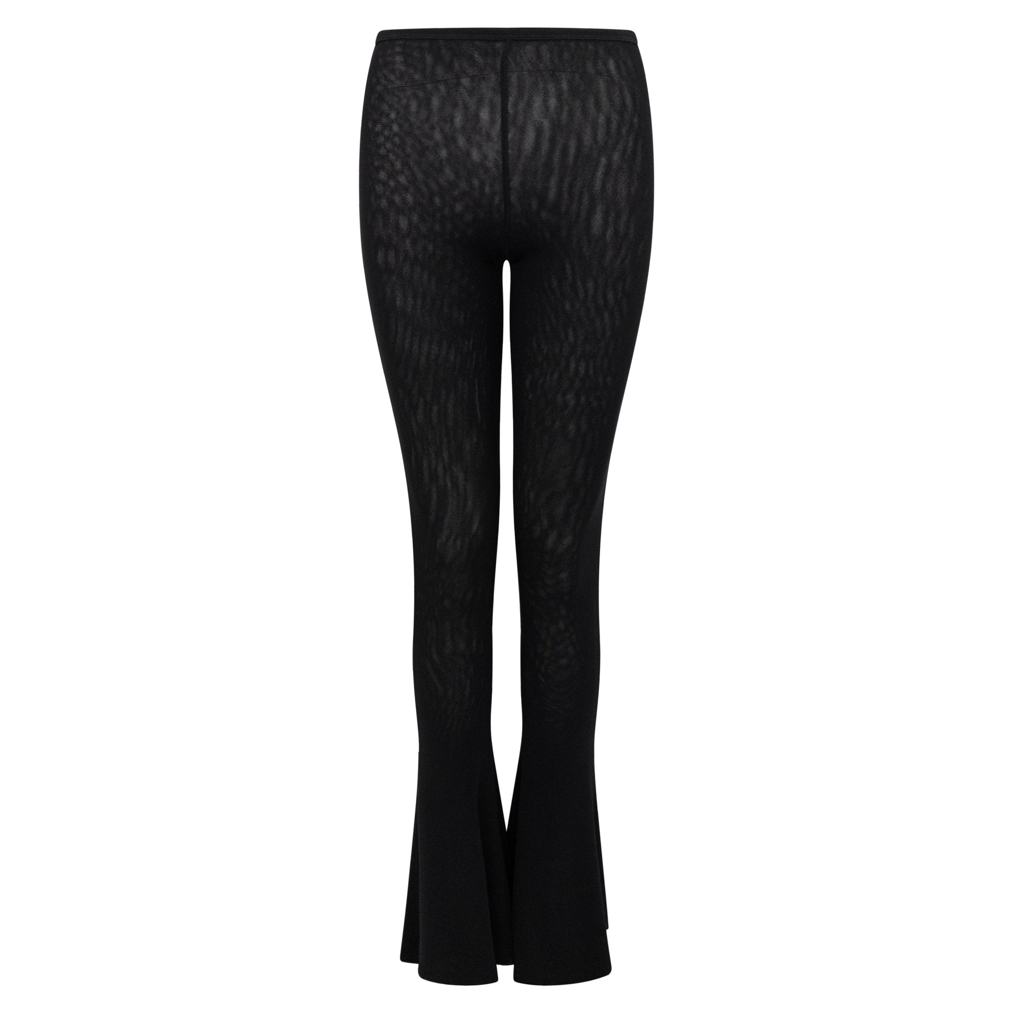2000s Jean Paul Gaultier Soleil Sheer Black Mesh Bodycon Flared Pants - RealList