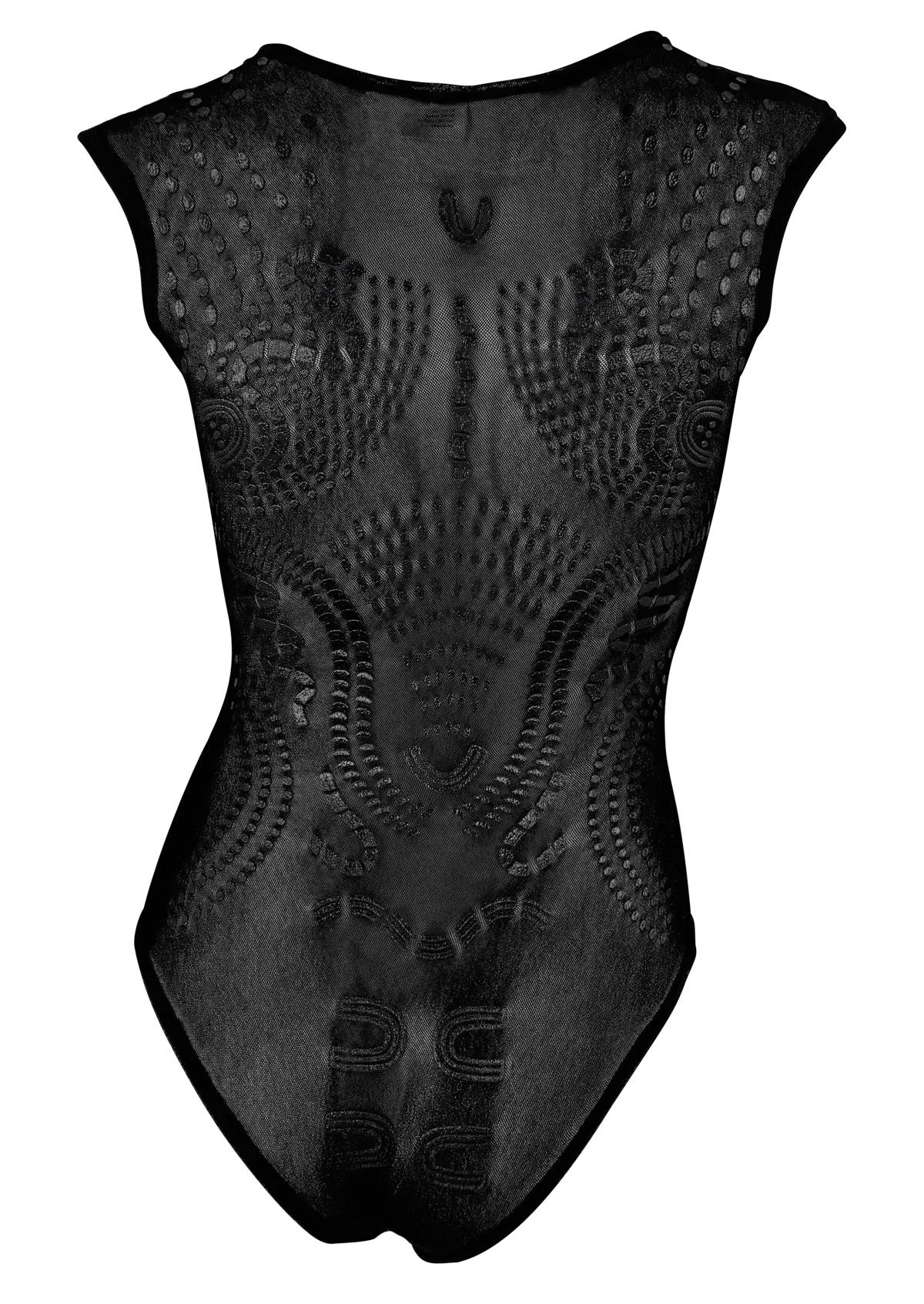 2000s Krizia Sheer Black Mesh Abstract Anatomic Sleeveless Bodysuit Top - RealList