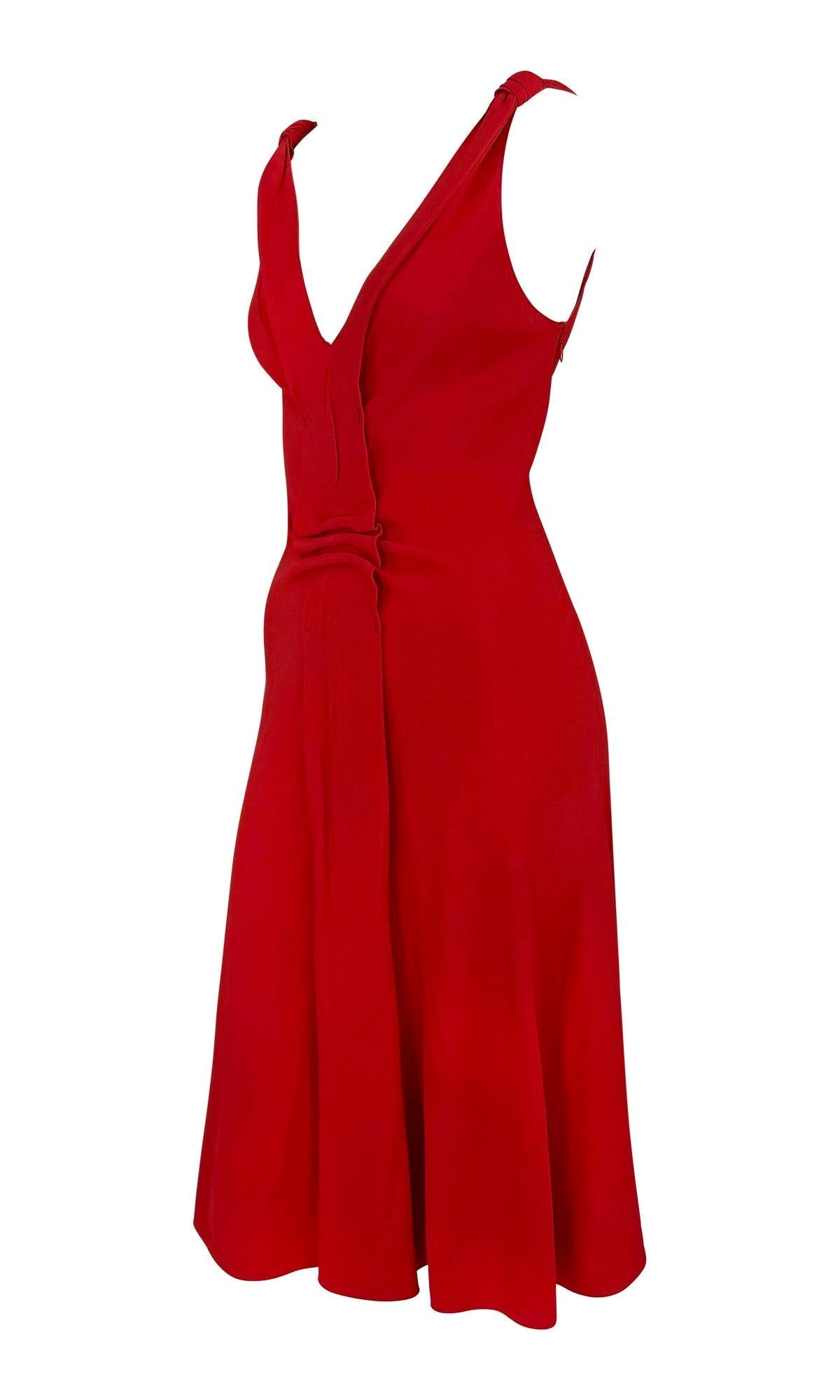 2000s Prada Sleeveless Red Flare Dress Bunched Panel - RealList