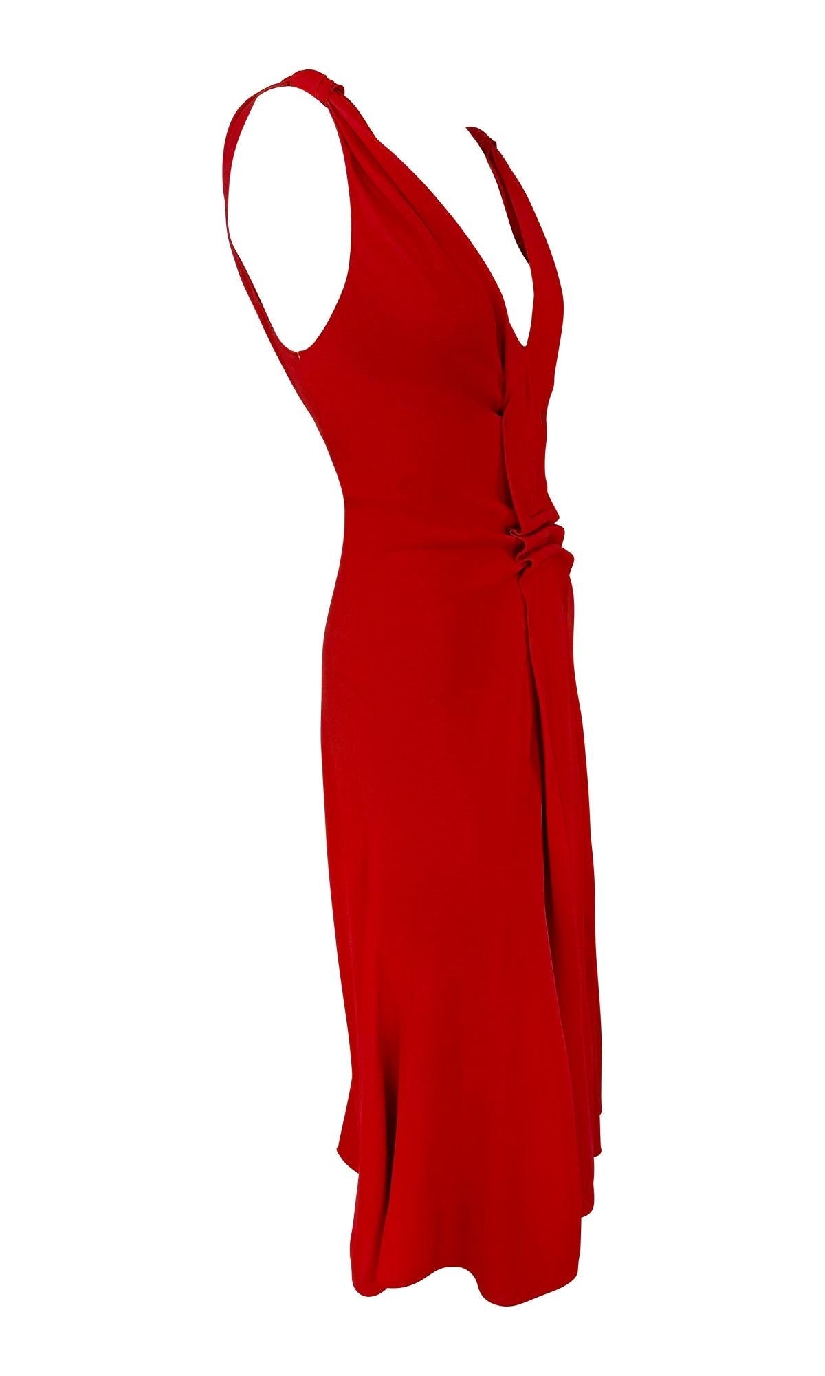 2000s Prada Sleeveless Red Flare Dress Bunched Panel - RealList