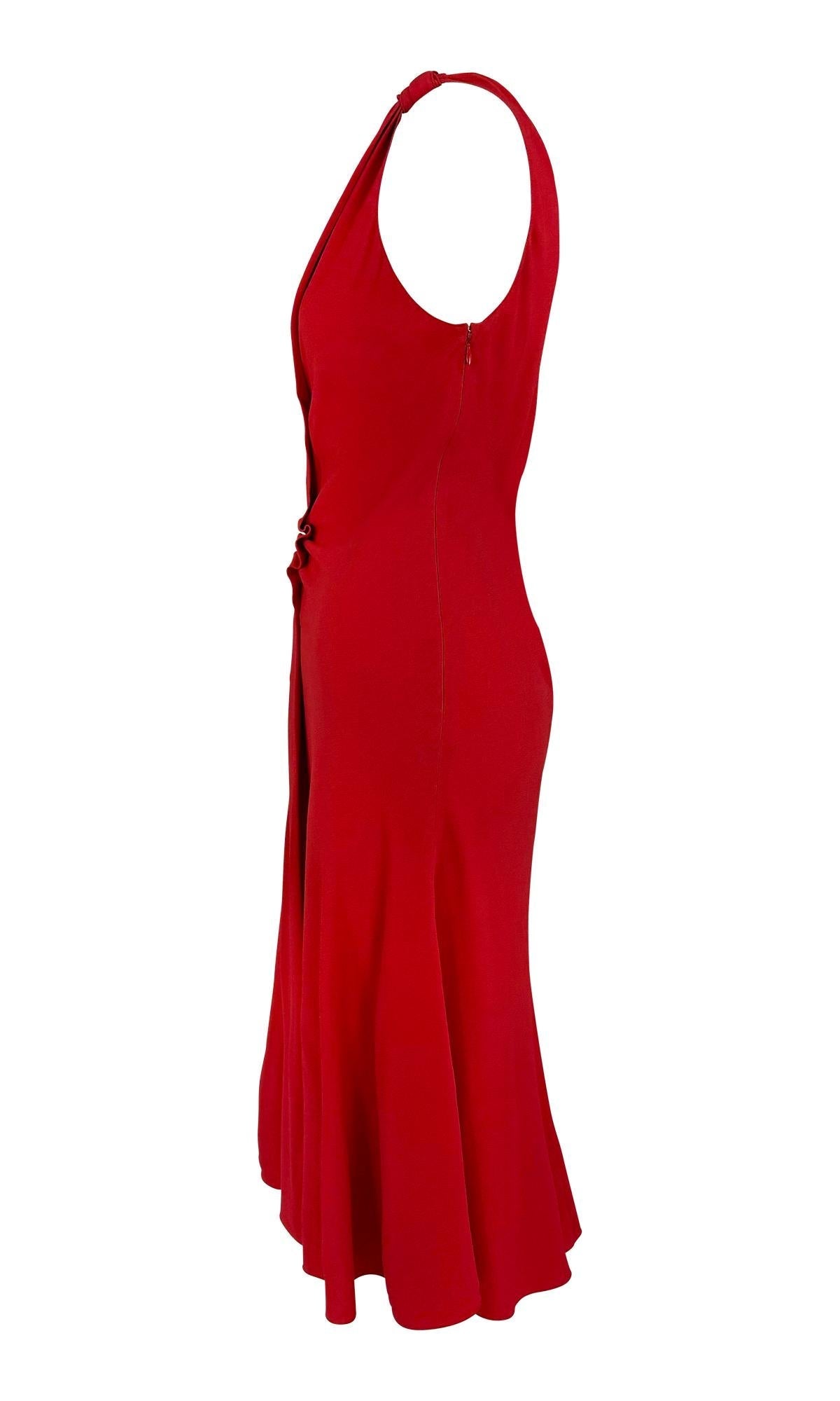 2000s Prada Sleeveless Red Flare Dress Bunched Panel - RealList