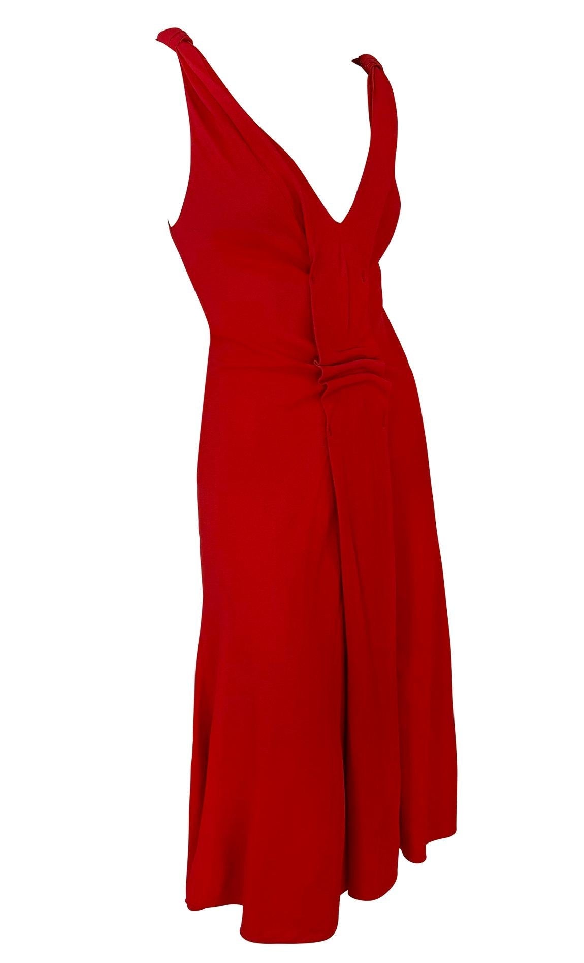 2000s Prada Sleeveless Red Flare Dress Bunched Panel - RealList