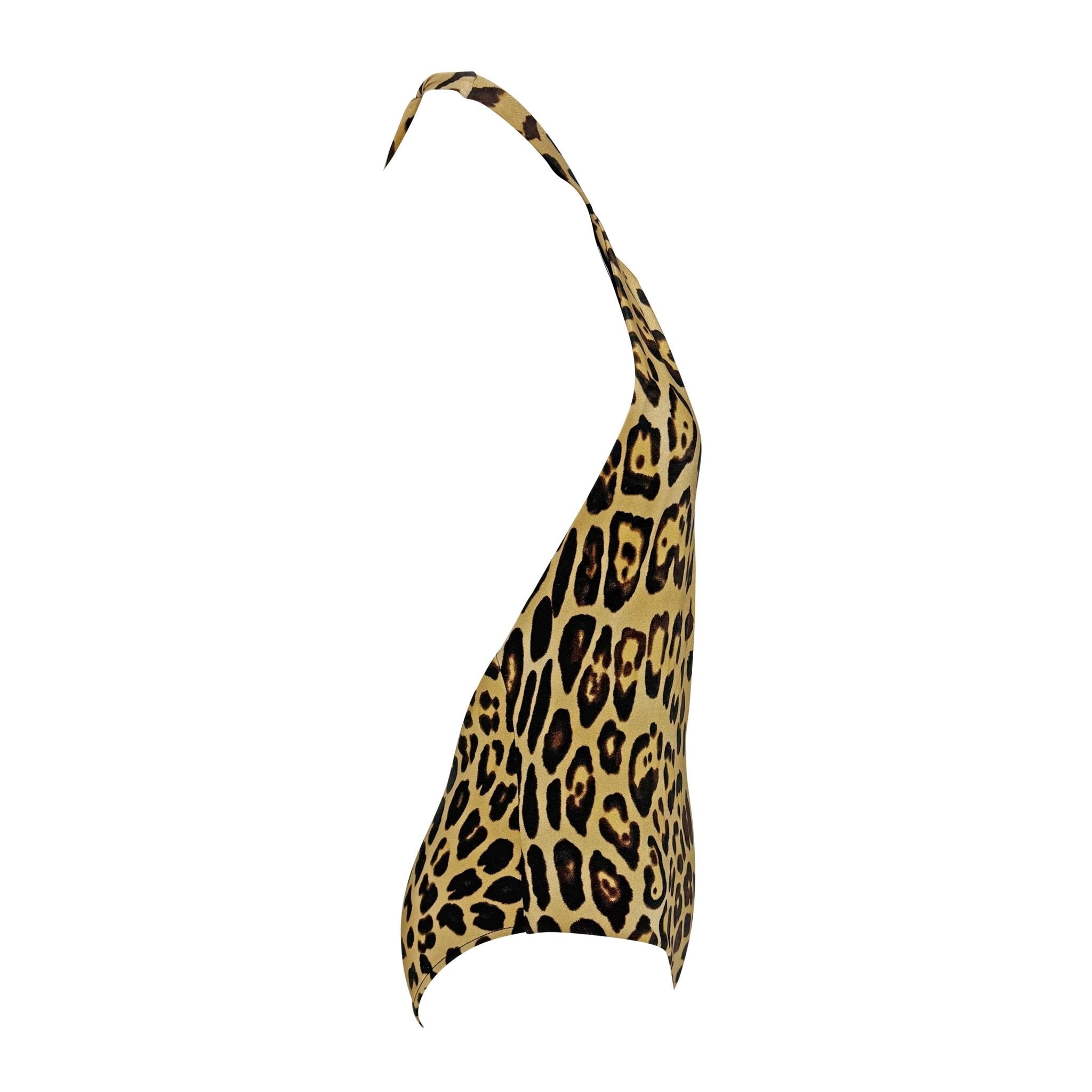 2000s Ralph Lauren Leopard Print Plunging Halter Tie One - Piece Swim Suit - RealList
