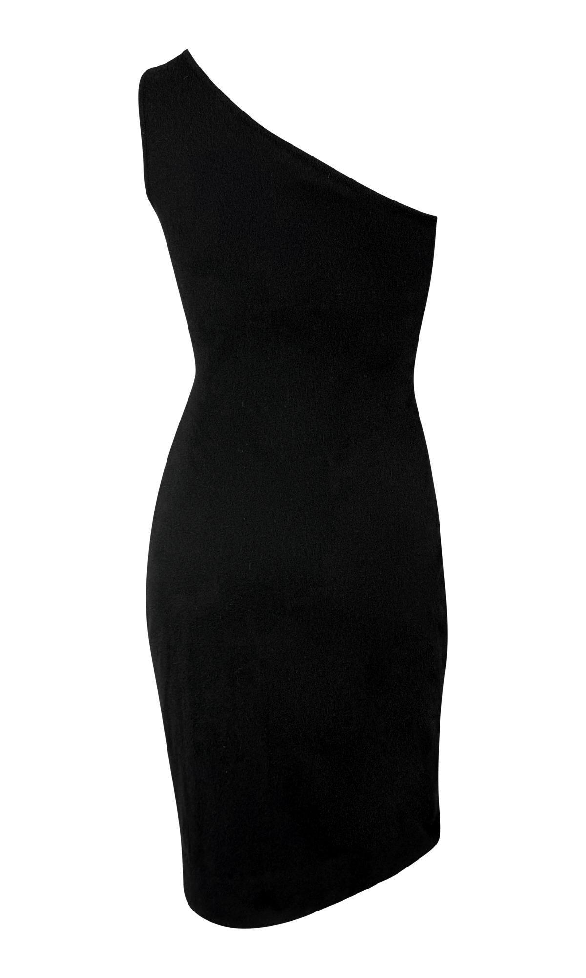 2000s Ralph Lauren Purple Label Black Knit Bodycon Asymmetric Cocktail Dress - RealList