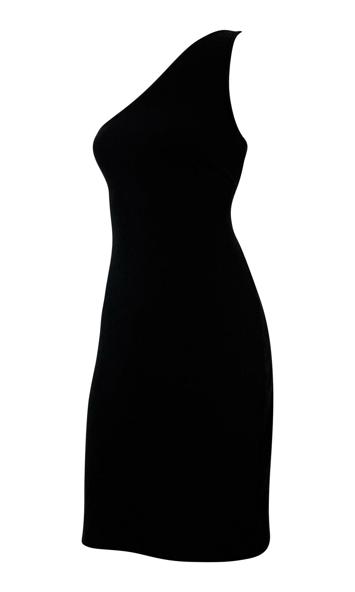 2000s Ralph Lauren Purple Label Black Knit Bodycon Asymmetric Cocktail Dress - RealList