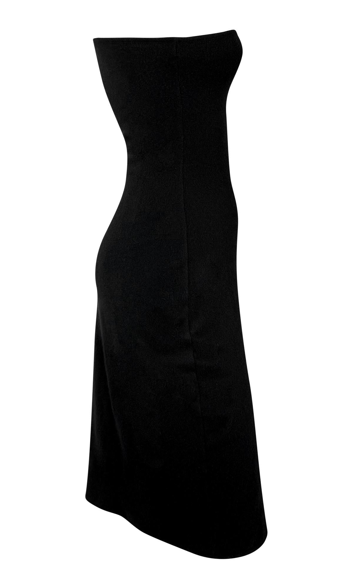 2000s Ralph Lauren Purple Label Black Knit Bodycon Asymmetric Cocktail Dress - RealList