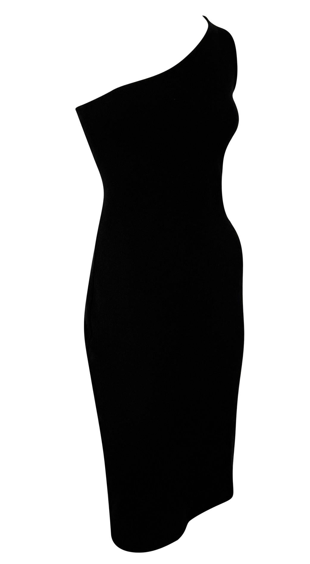 2000s Ralph Lauren Purple Label Black Knit Bodycon Asymmetric Cocktail Dress - RealList