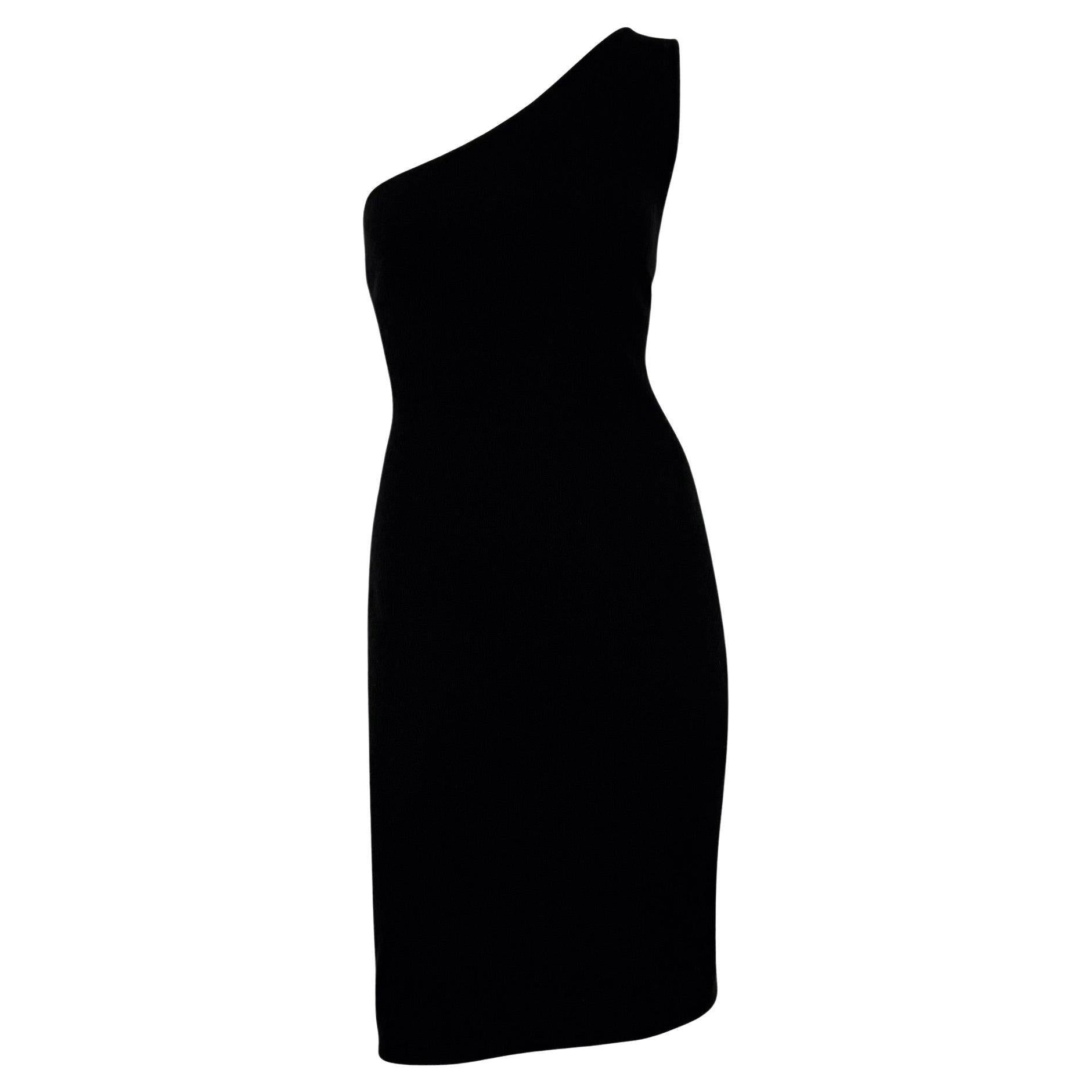 2000s Ralph Lauren Purple Label Black Knit Bodycon Asymmetric Cocktail Dress - RealList