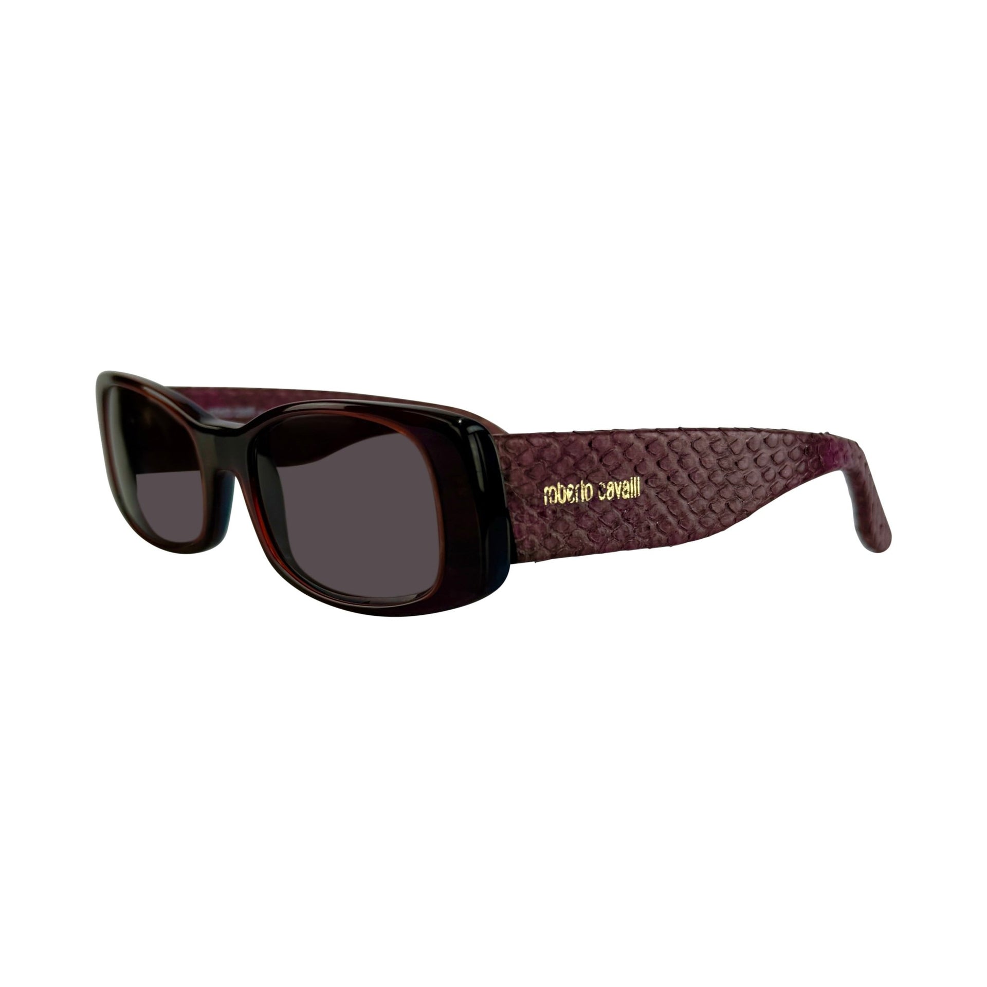 2000s Roberto Cavalli Genuine Snakeskin Burgundy Acrylic Sunglasses - RealList