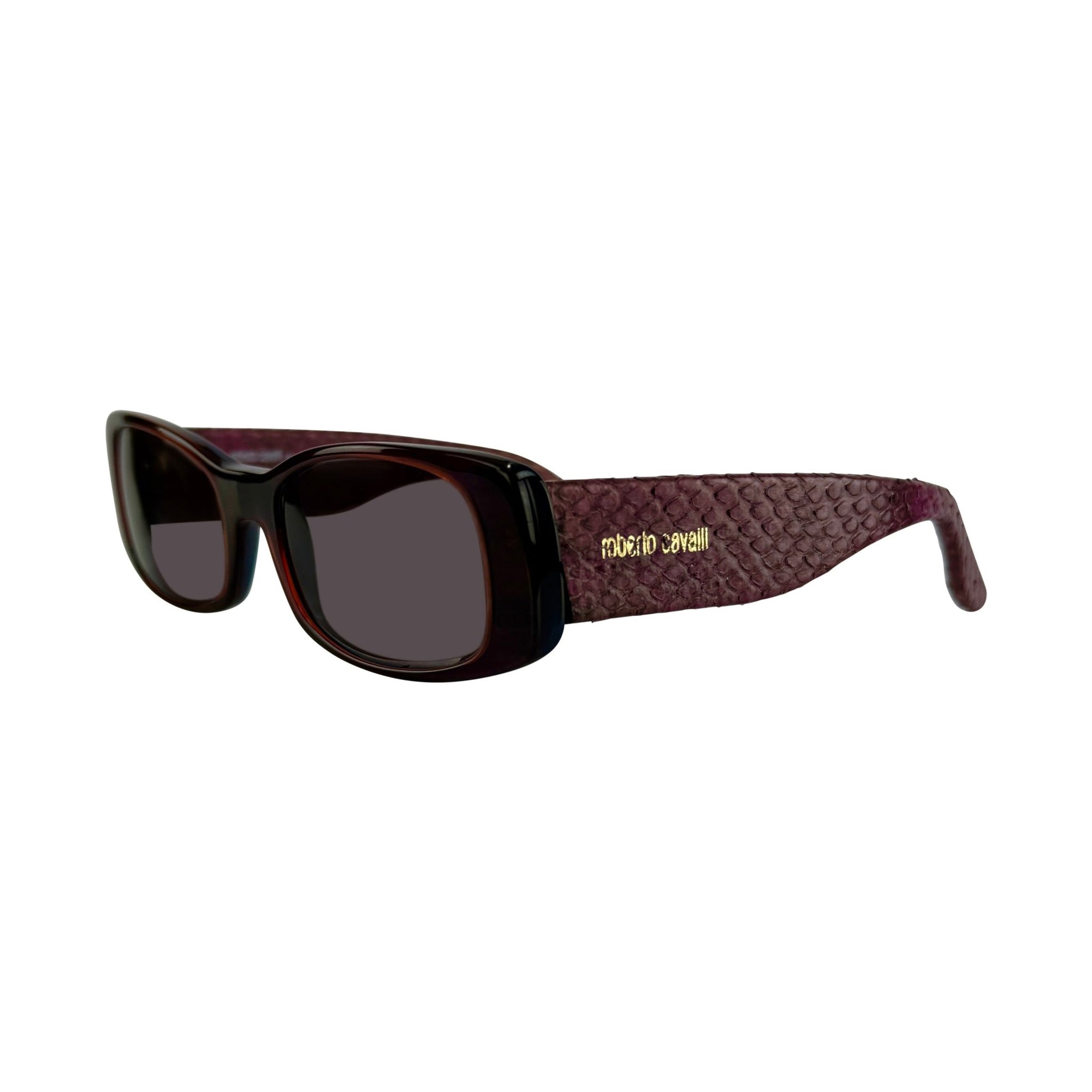 2000s Roberto Cavalli Genuine Snakeskin Burgundy Acrylic Sunglasses - RealList