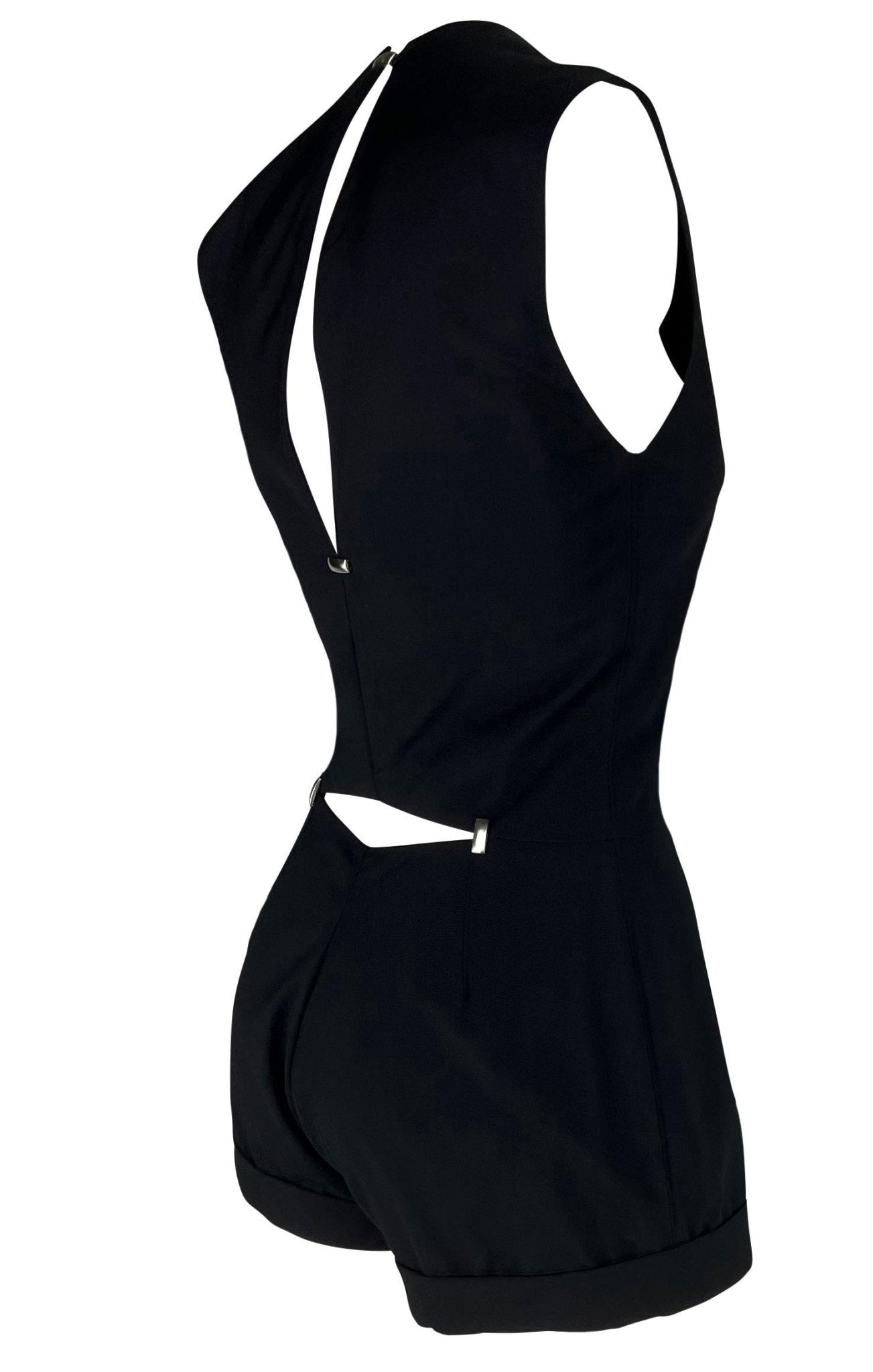 2000s Thierry Mugler Couture Black Plunging Cut Out Short Romper - RealList